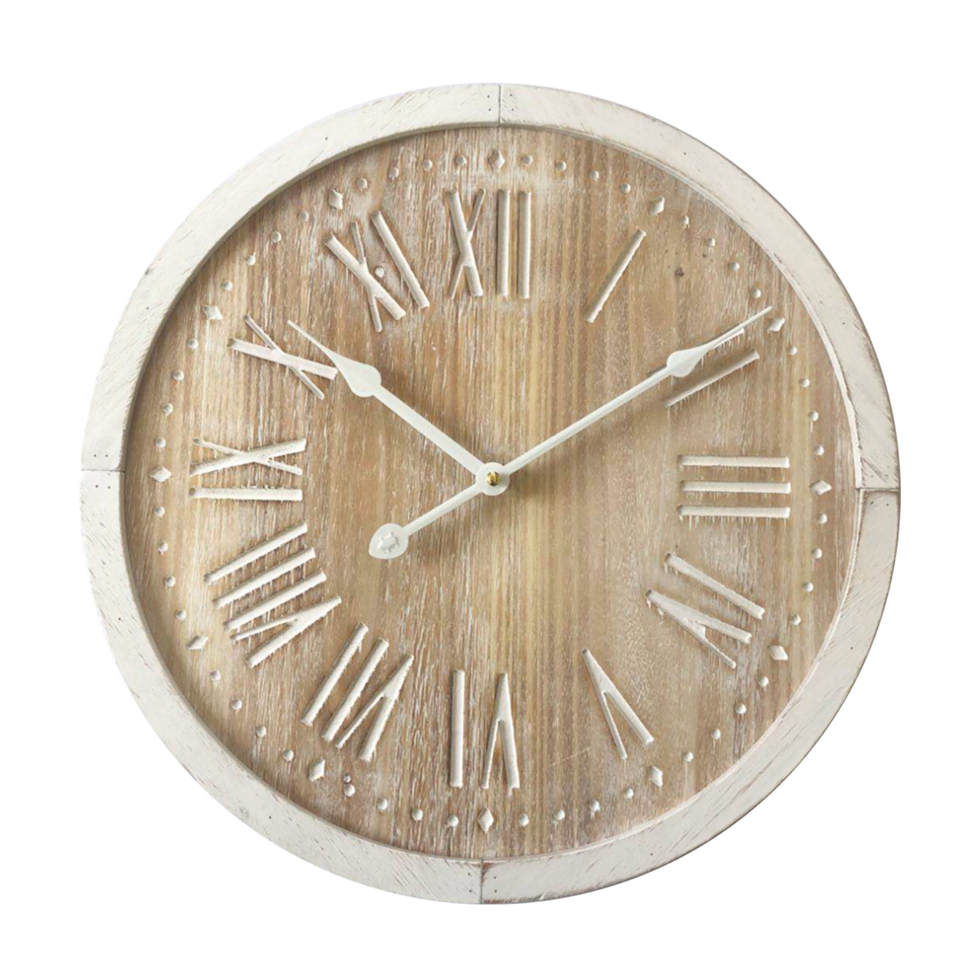 Rebecca Mobili Zegar ścienny, zegary designerskie, styl retro, biały jasnobrązowy, drewno MDF, cyfry rzymskie 40 cm
