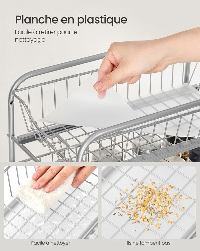 Organiseur de Cuisine, Étagère sous Évier, 2 Paniers Coulissants, Empilable,pour Rangement dans Placard, pour Cuisine, Salle de Bain,Gris Tourterelle - 7