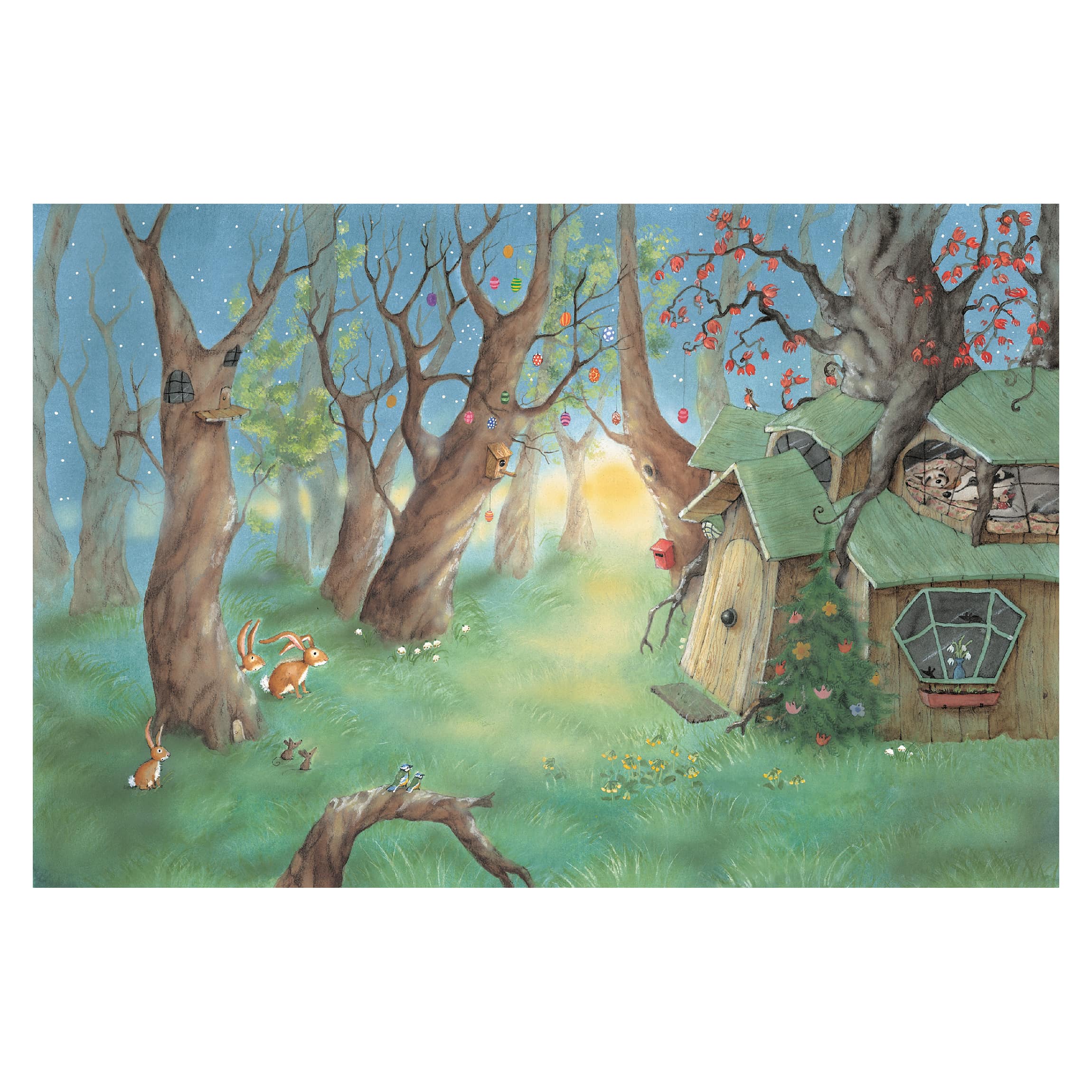Papel pintado fotomural acuarela bosque ilustración animales 130 - habitación infantil niño niña bebé - tnt 288 x 190 cm smart