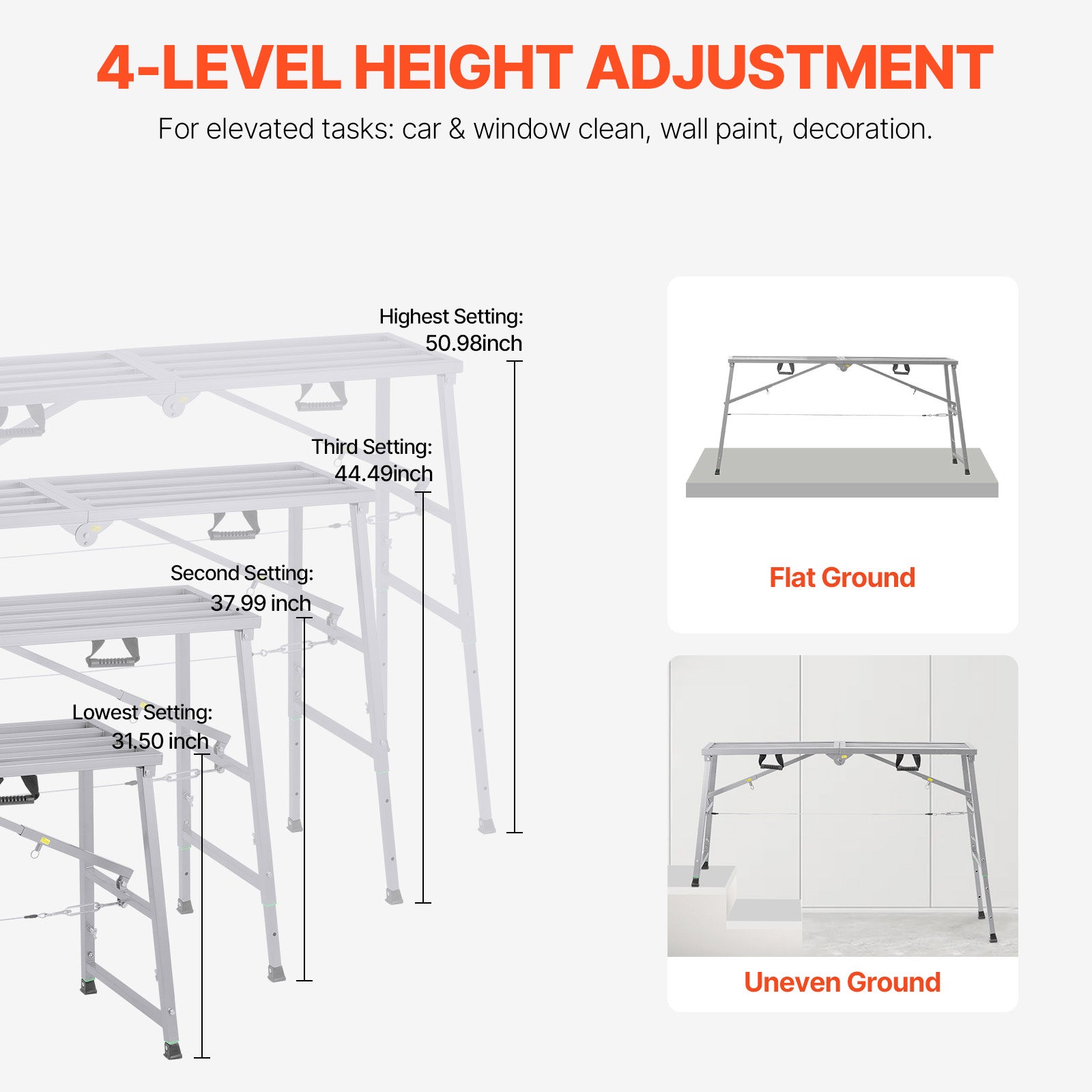 Plateforme de travail,SucceBuy hauteur réglable à 4 vitesses,escabeau pliable en acier allié,échafaudage portable,capacité 800 lb,antidérapants - 6