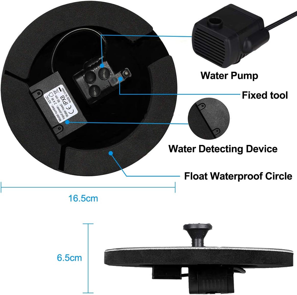 Fontaine Solaire Pompe, Pompe à Eau Solaire, 1.4W Pompe à Eau Solaire + 4 Buses, Mini Fontaine Flottante (Pas Besoin Batterie et Électricité Requise) - 3