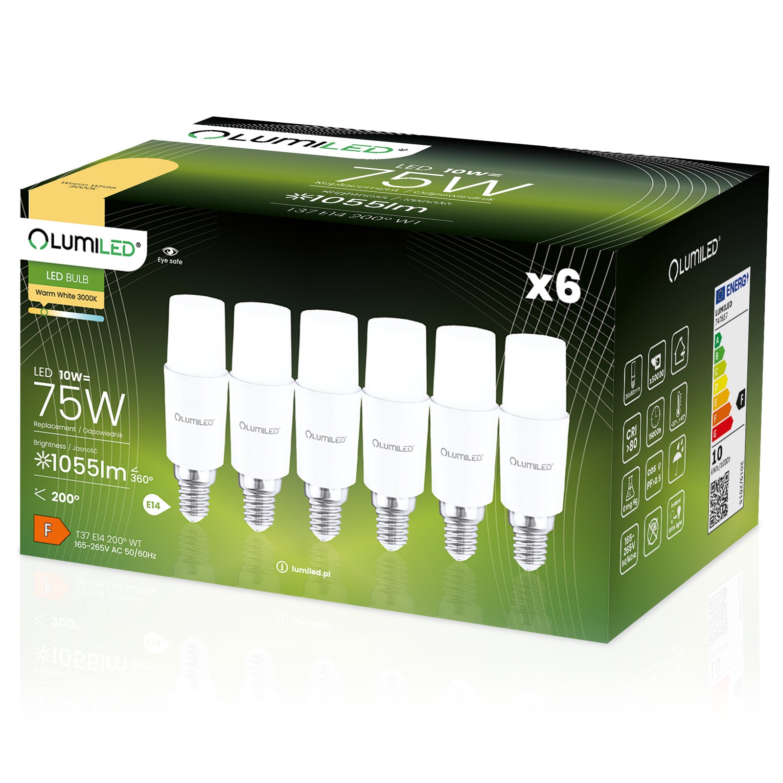 6x Żarówka Lumiled LED E14 Tubularna T37 10W = 75W 1055lm 3000K Ciepła 200st