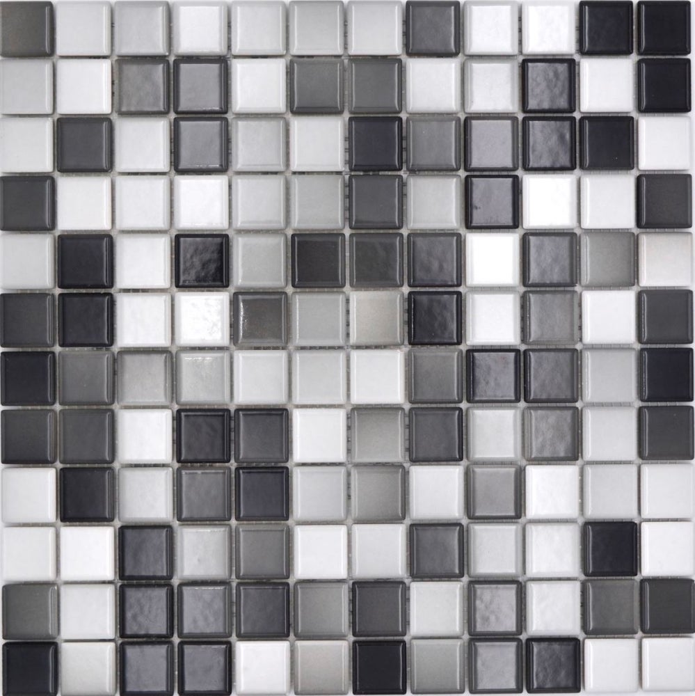 Mosaico cerámico brillante de mezcla de blanco y gris - 10 láminas