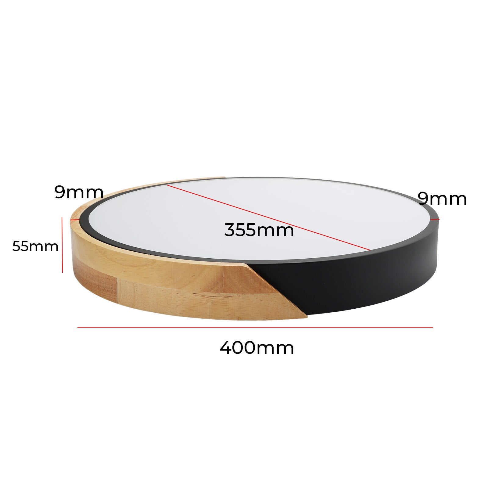 Plafonnier LED Circulaire Ø40cm, 30W, 3000LM, Métal Noir et Bois, Lumière Sélectionnable (3000K-4000K-6000K) - 6