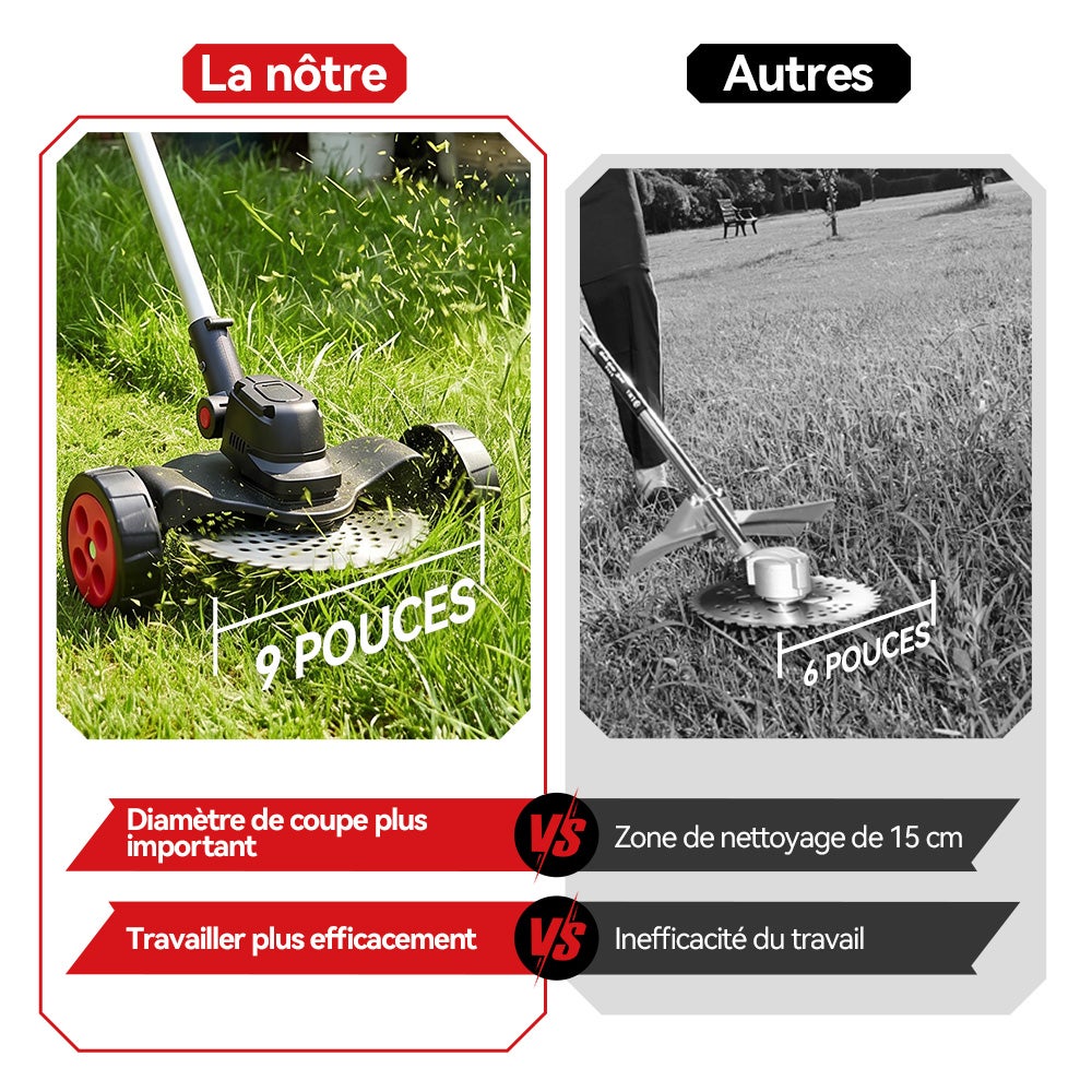 ONEVAN Coupe-bordures sans fil,21V,L30 cm,Manche pliable 135 cm,2 batterie 4.0Ah - 6