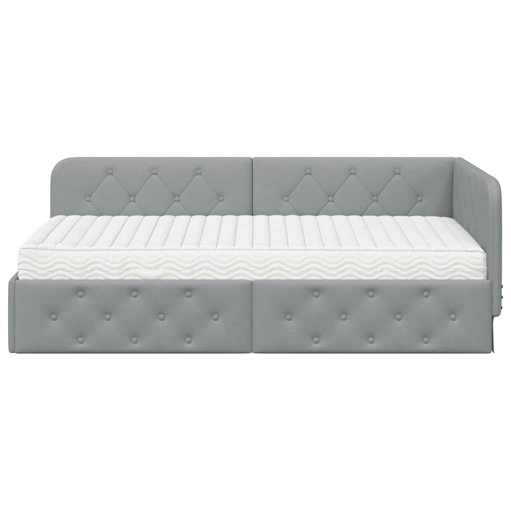 Cadre de lit d’angle gris clair 90 x 190 cm en tissu - 5