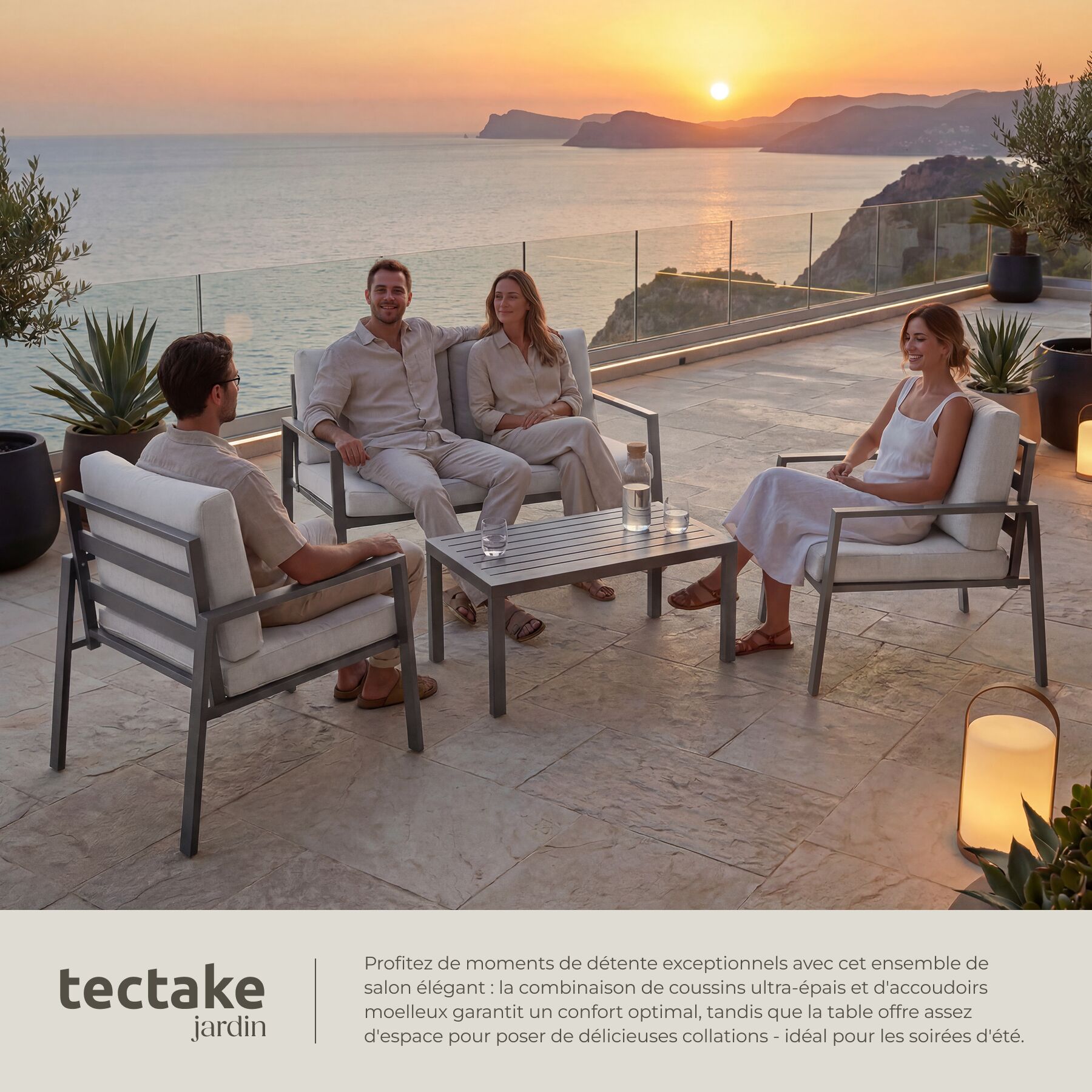 TECTAKE Conjunto de asientos de aluminio resistente a la intemperie - 4