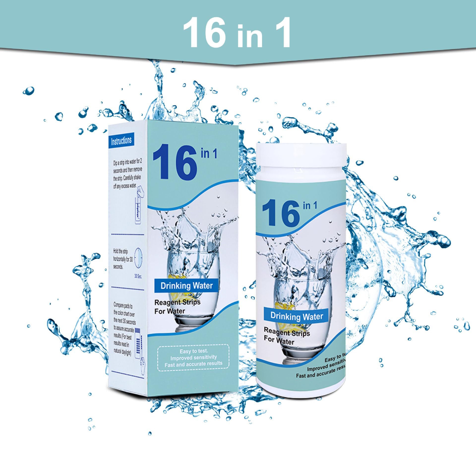 Kit de test d'eau domestique 16 en 1, 100 bandelettes de test de qualité de l'eau avec tube pour robinet domestique et eau de puits - 6