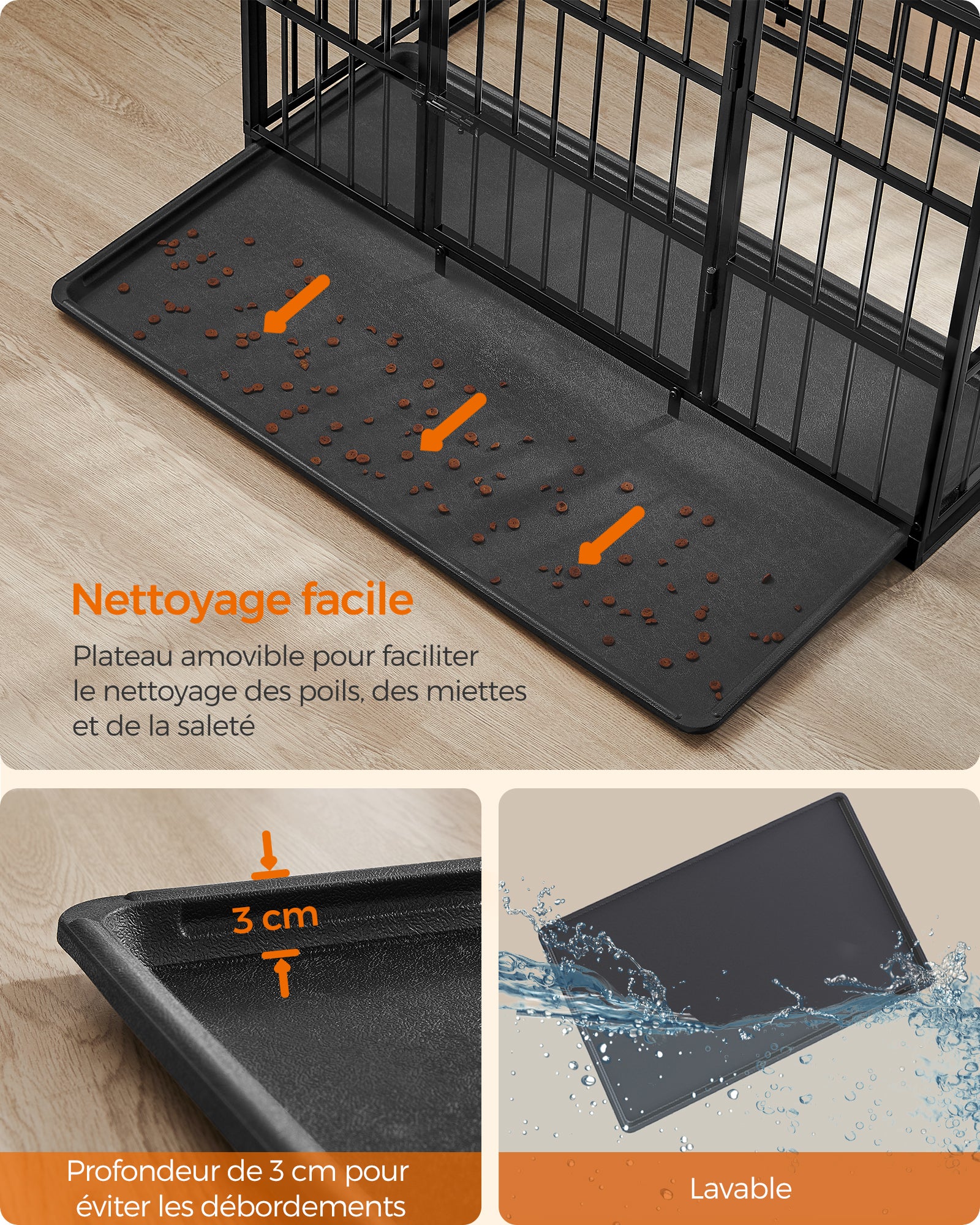 Cage pour Chien Ultra-résistante, 107 x 70 x 75 cm, pour Chiens Moyens et Grands, Noir - 7