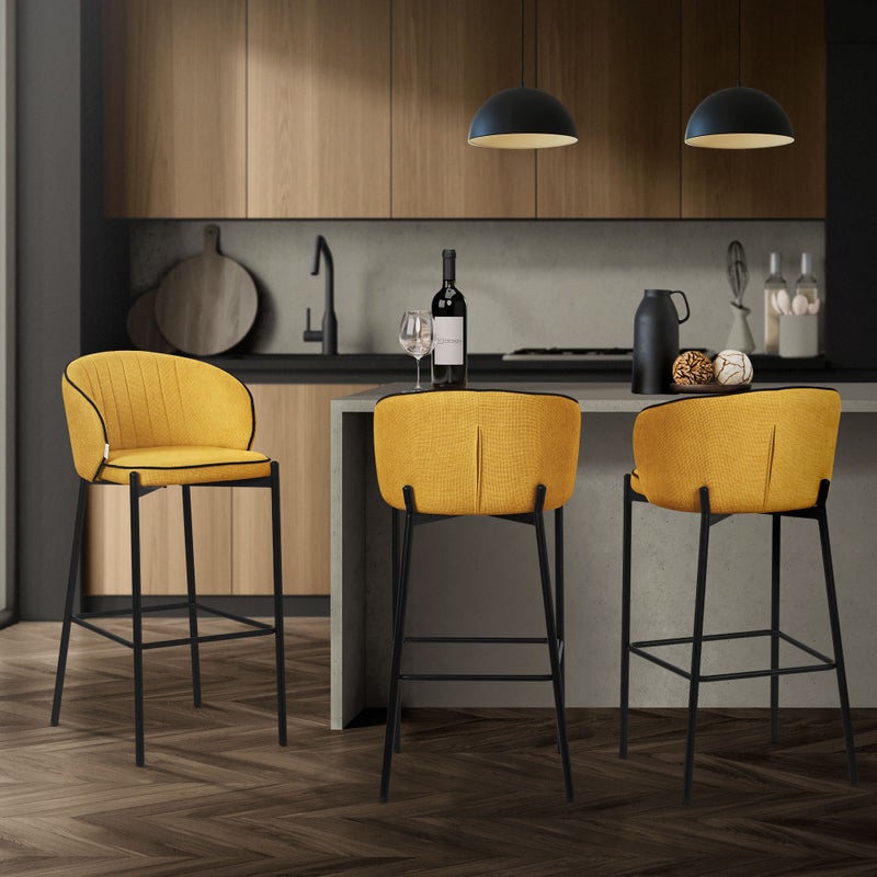 ML-Design zestaw 2 hokerów barowych musztarda 76 cm tapicerowanych wygodne ergonomiczne krzesła z oparciem i podnóżkiem metalowa konstrukcja