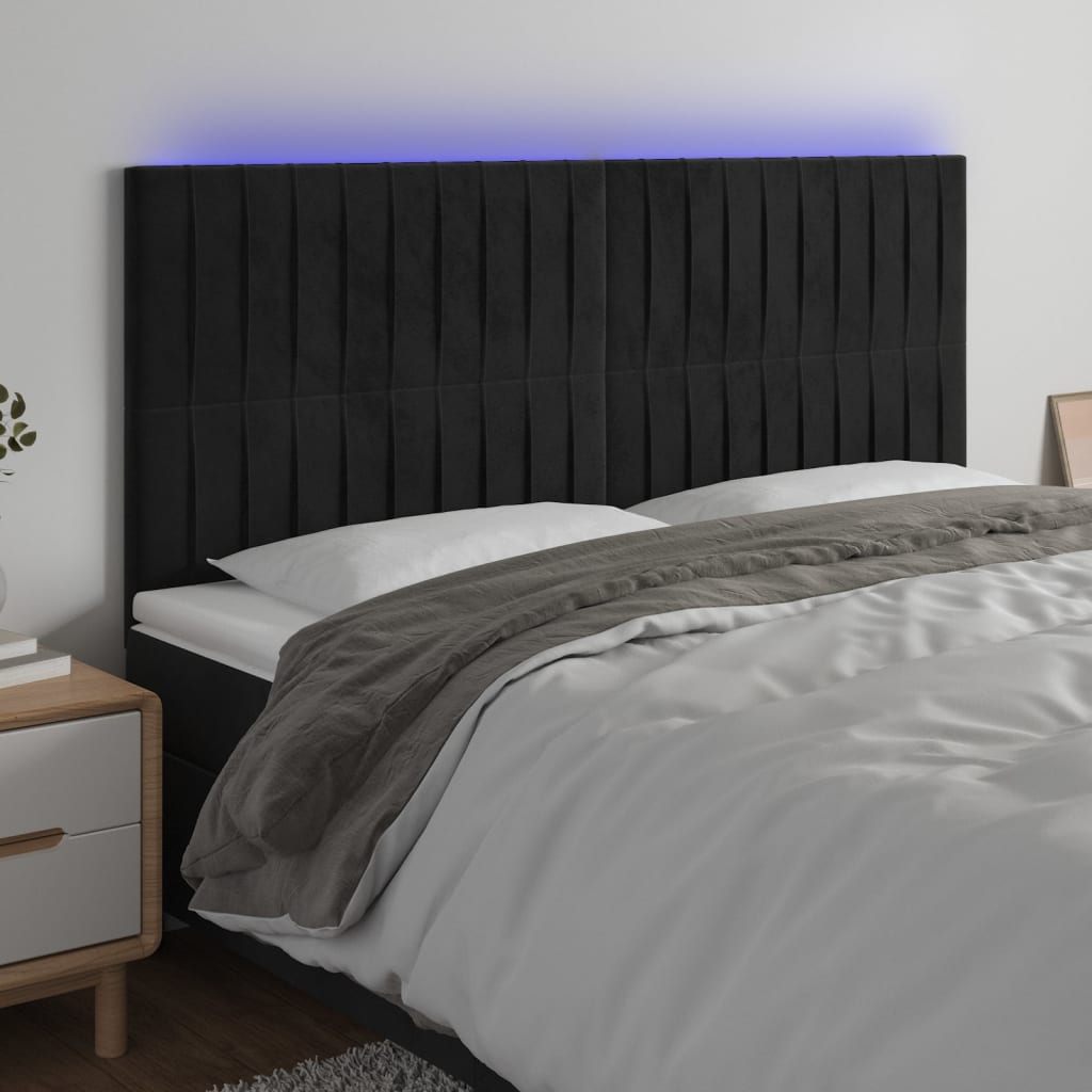 Cabecero con luces led，cabecero de cama，panel de cabecera terciopelo negro 200x5x118/128 cm cfw82952