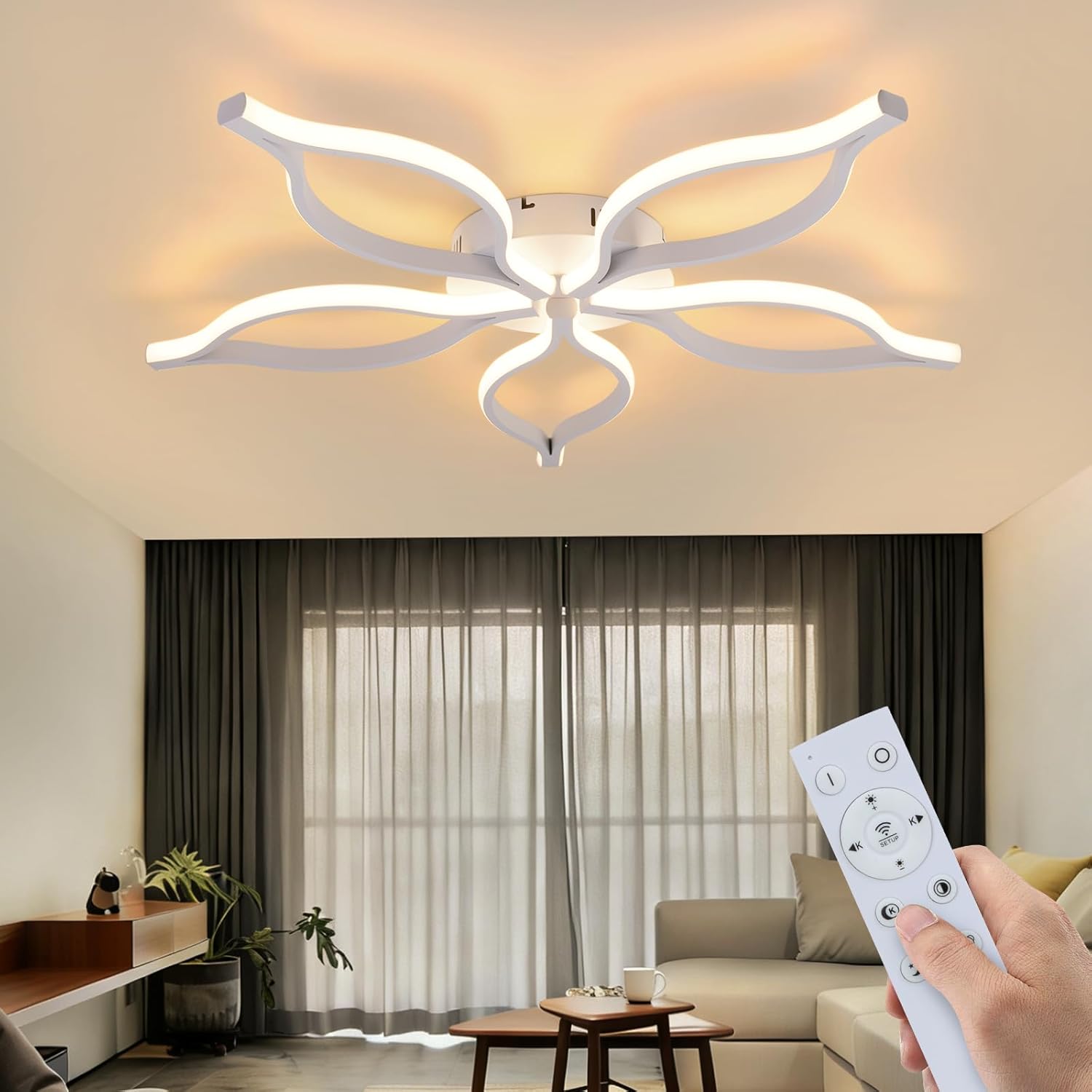 NETTLIFE Nowoczesny Plafon LED 80cm 75W Lampa Sufitowa Biała Ściemnialna Pilot CCT 3000-6500K Tryb Nocny Metal do Salonu Sypialni Jadalni