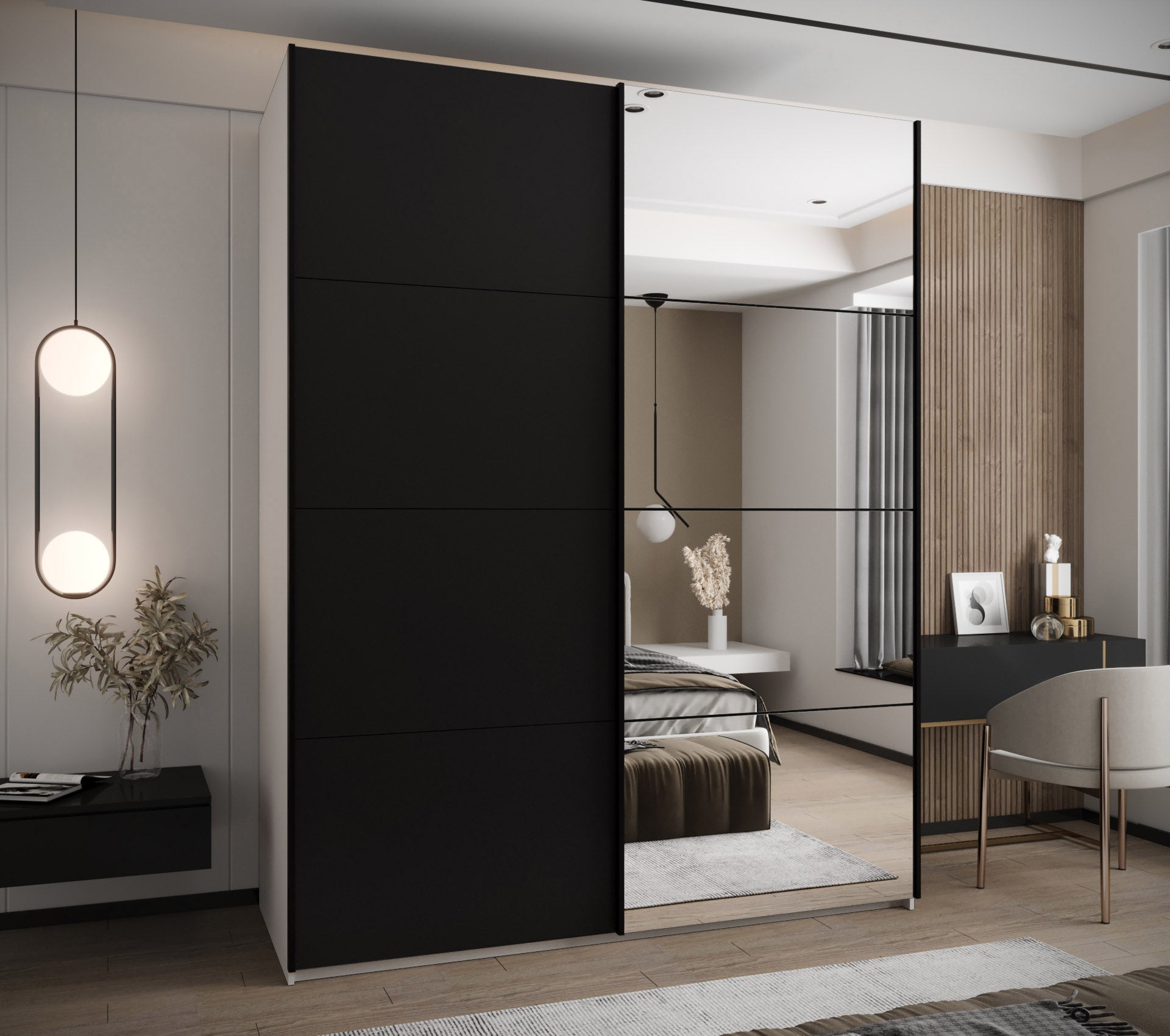 Szafa przesuwna wysoka Lux 3 200 x 64 x 245,5 cm biały + czarny + u. czarny - Abiks Meble - 2