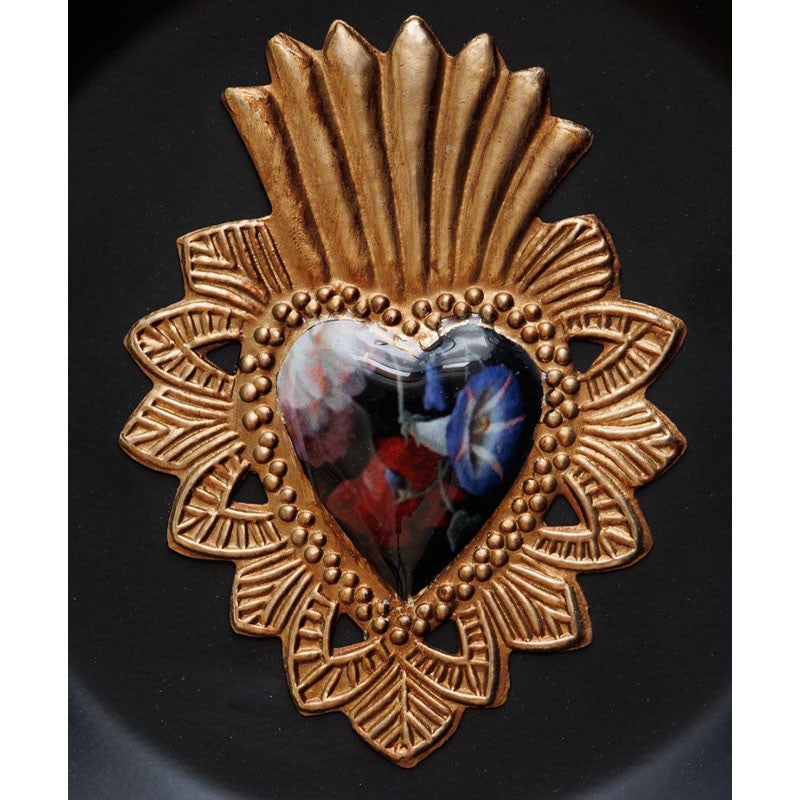 Cadre Ex-voto fleuri noir doré en fer 15cm - 3