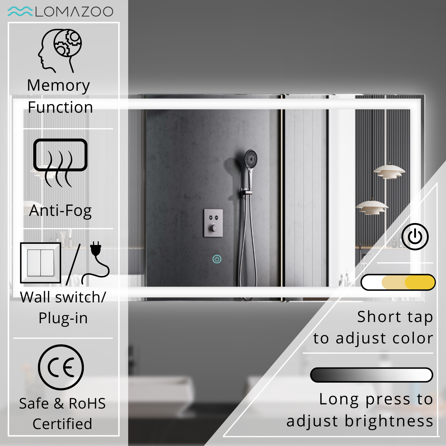 LOMAZOO Miroir salle de bain Memphis avec LED 120 x 60 cm rectangle - 5