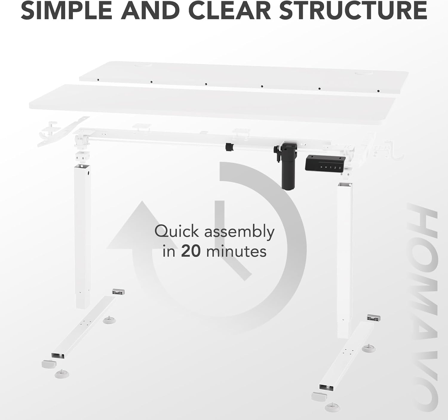 Bureau électrique réglable 80x160 cm, Hauteur 70-117 cm, Fonction mémoire, Rebond en cas de résistance, Mode économie d'énergie - 10