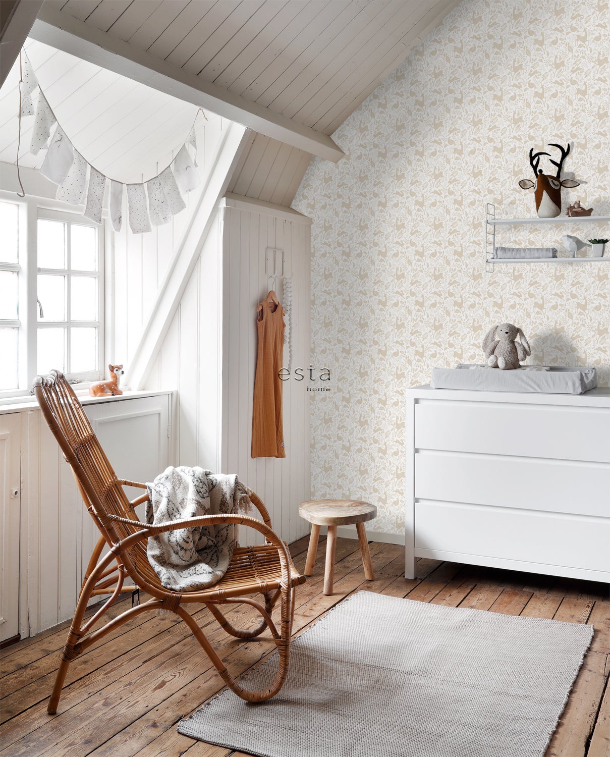 Papier peint forêt avec des animaux de la forêt beige - 50 x 900 cm - ESTAhome - 5
