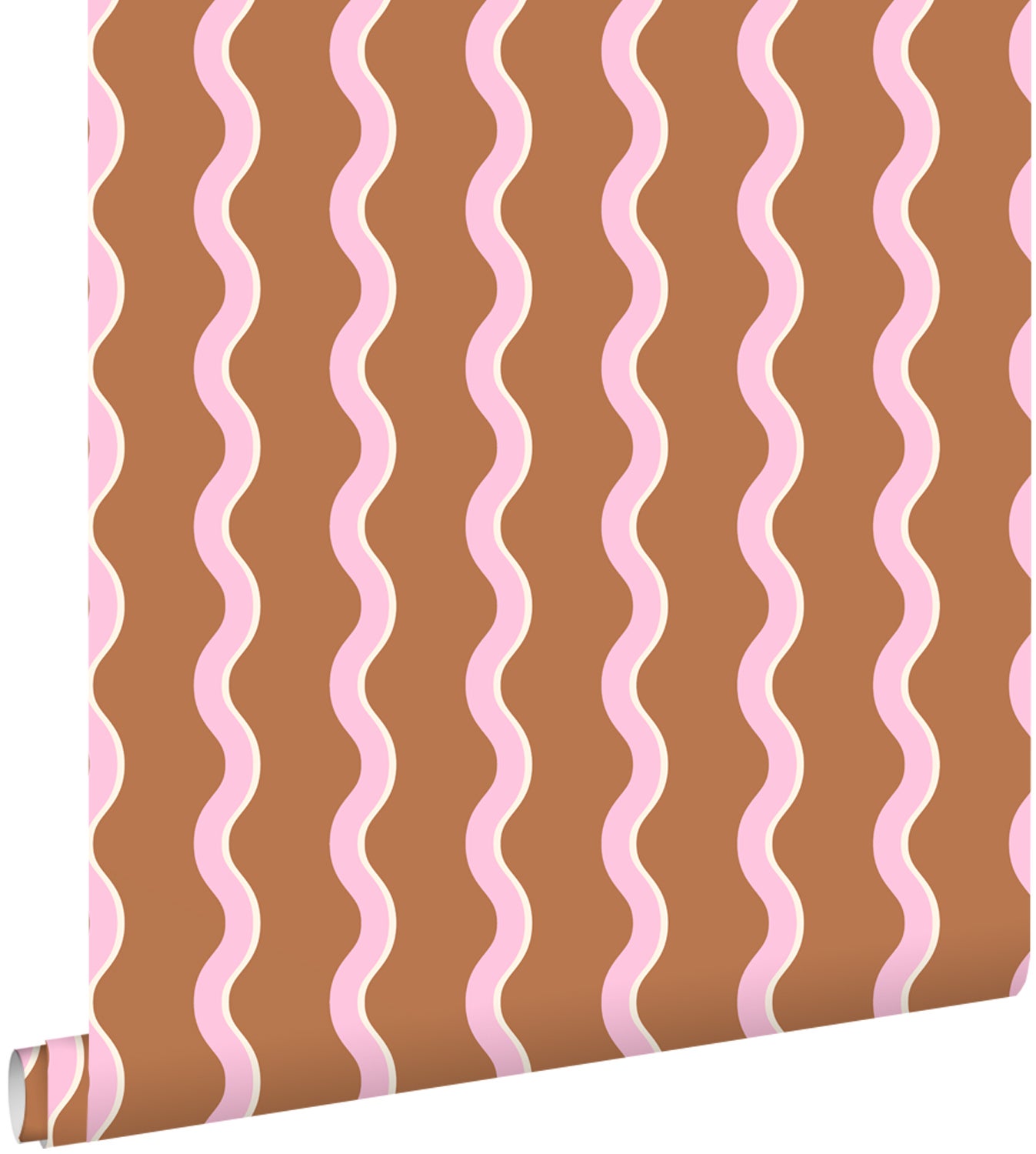 Tapeta faliste paski brązowymIróżowym - 50 x 900 cm - ESTAHOME