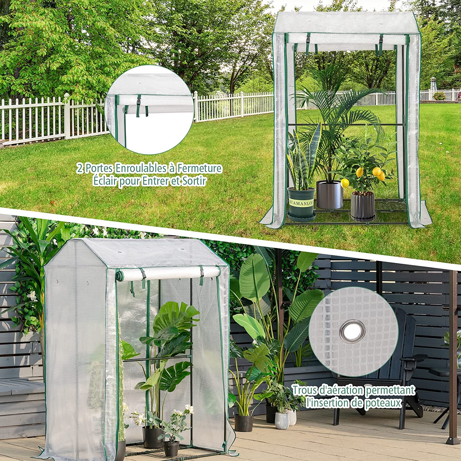 Serre de Jardin Portable-100 cm x 81 cm x 150 cm-2 Portes à Enroulement-4 Grilles - 3