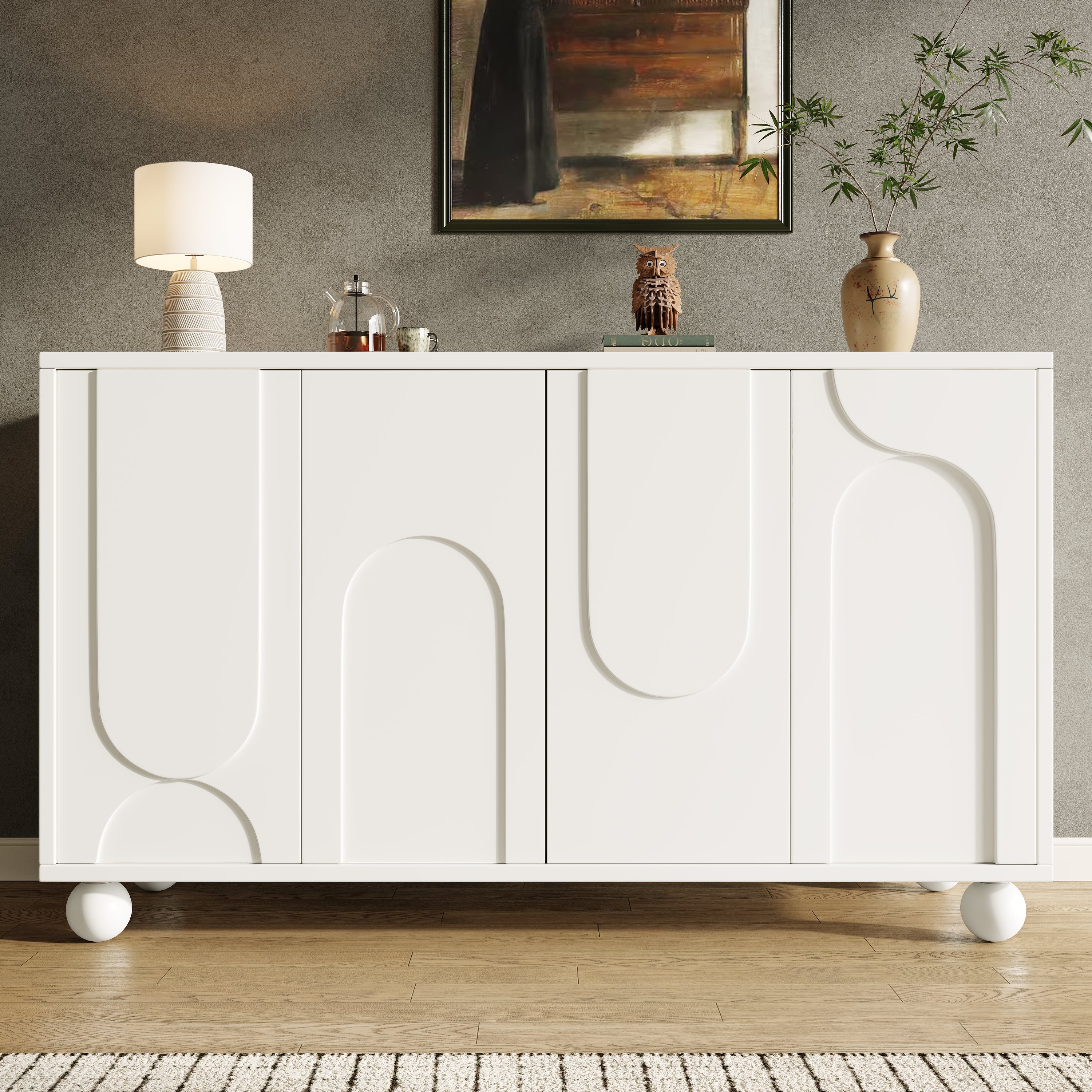 Buffet avec espace de rangement et 4 portes, MDF, 120×35×71 cm, blanc - 3