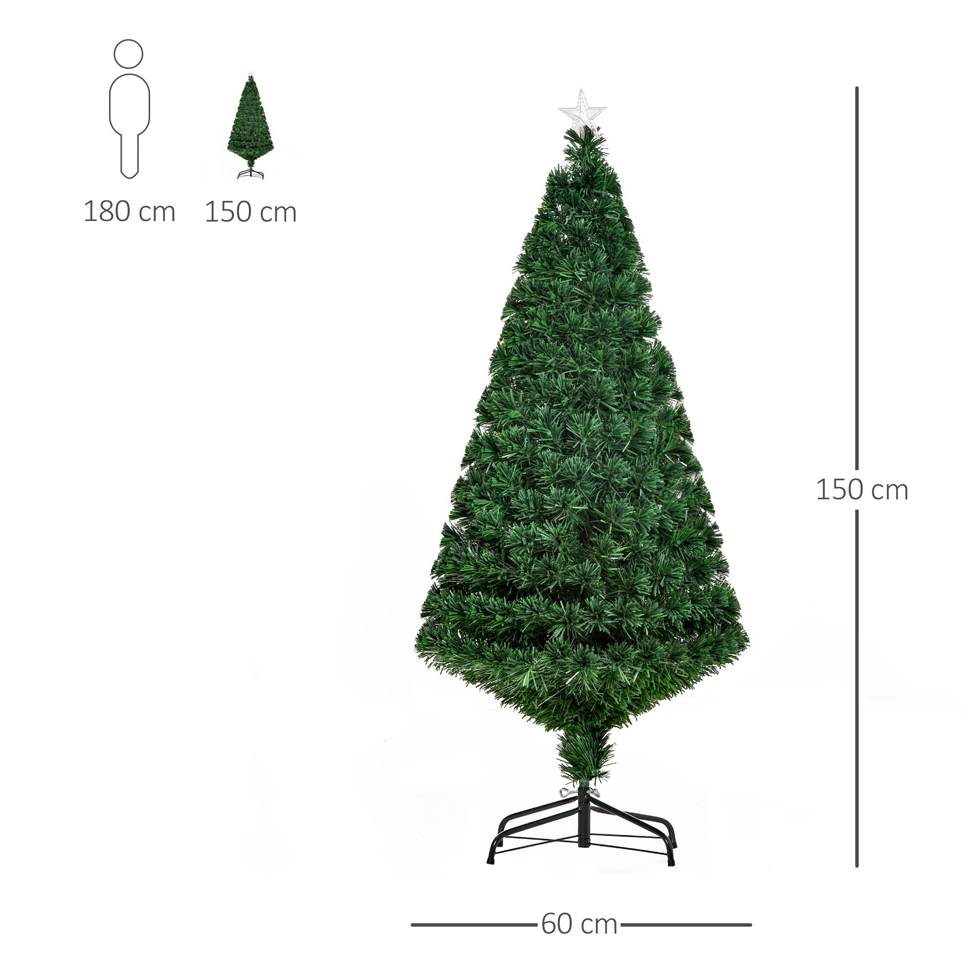 HOMCOM Albero di Natale Artificiale Foltissimo in Fibra Ottica Altezza