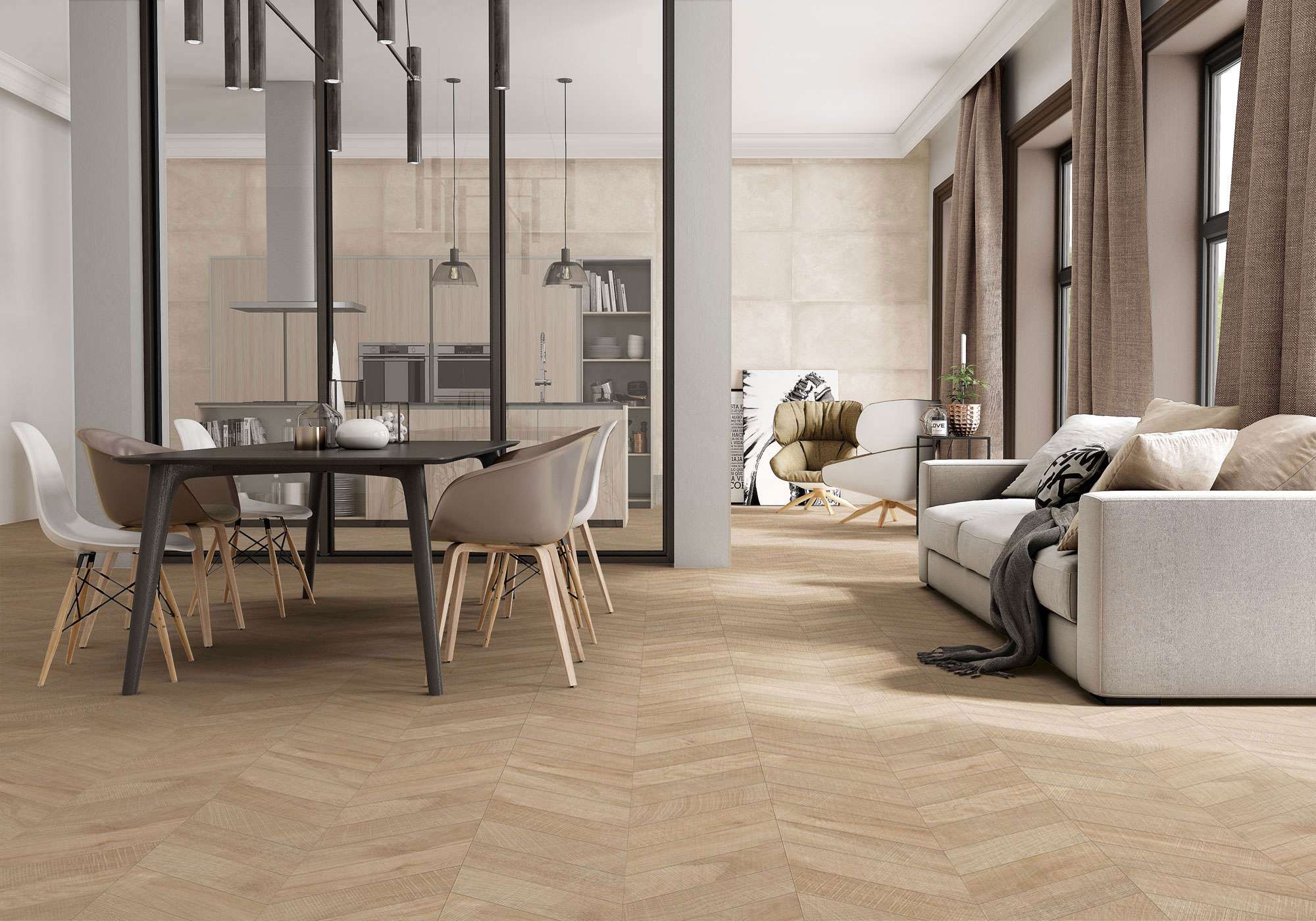 Carrelage sol / mur effet bois design chevron 60x120 cm ARTWOOD CHEVRON MAPPLE (vendu par boite de 1.44m2) - 2