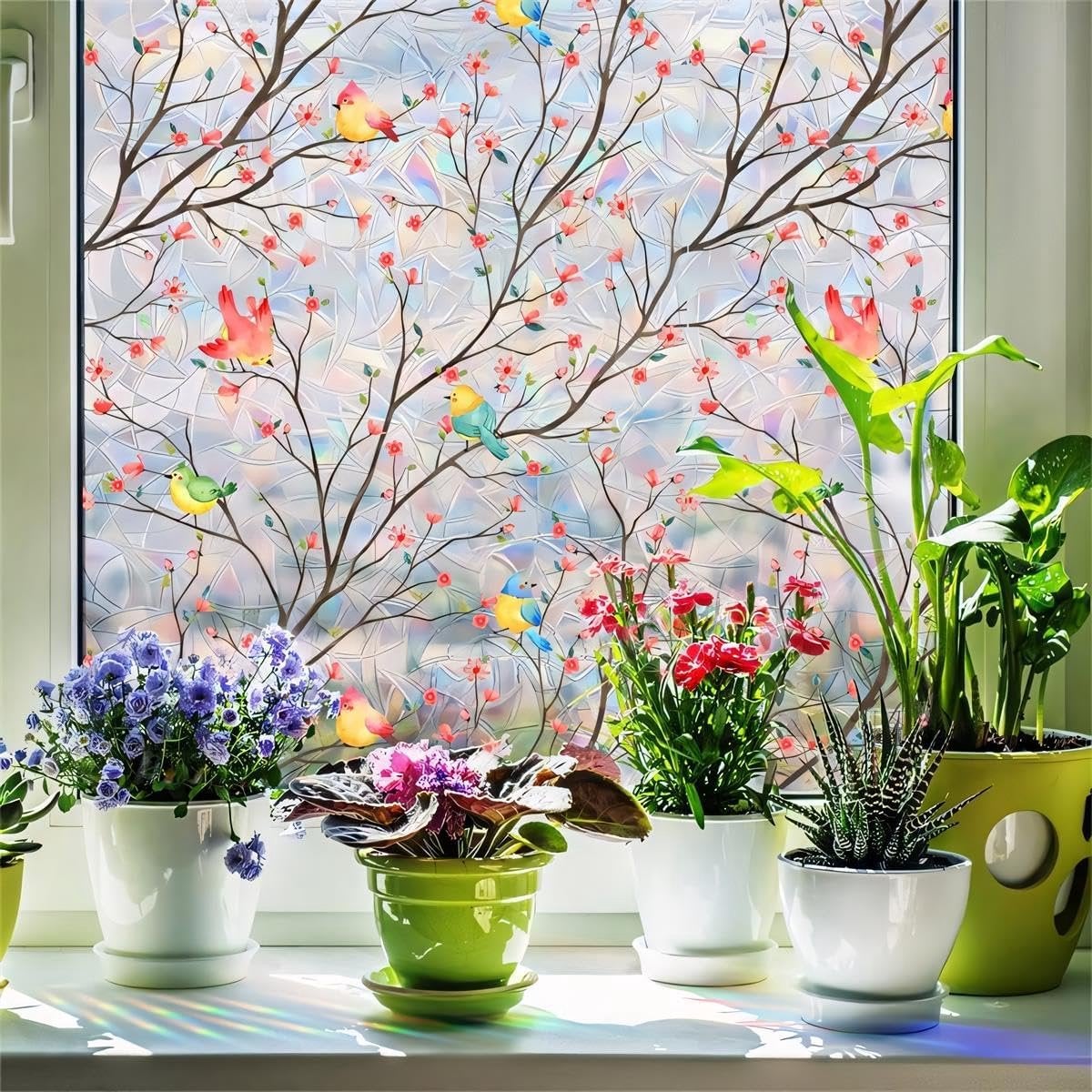 Folia dekoracyjna na okno 40 x 120 cm - Folia zapewniająca prywatność - Bez kleju - Naklejki na witraże - Do domu, biura, salonu