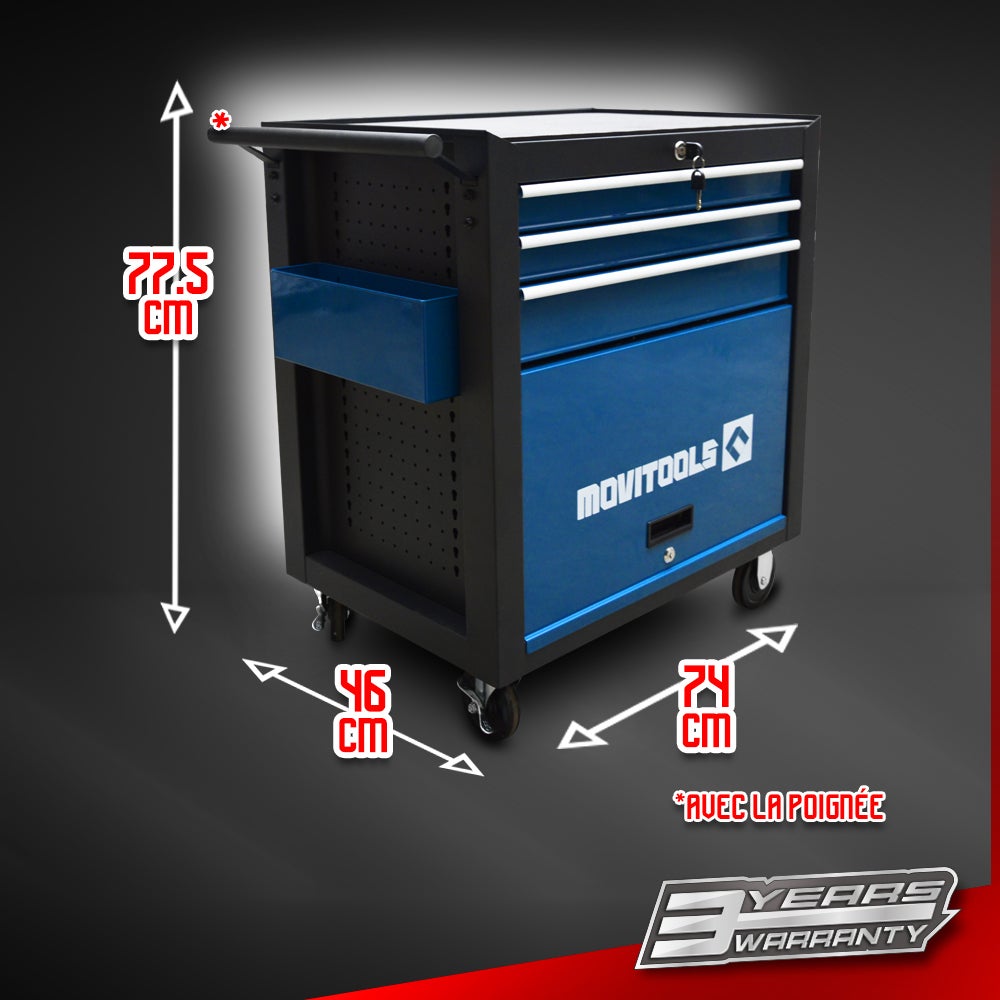 Servante d'atelier 3 tiroirs + espace de rangement + accessoires - Movitools - 3