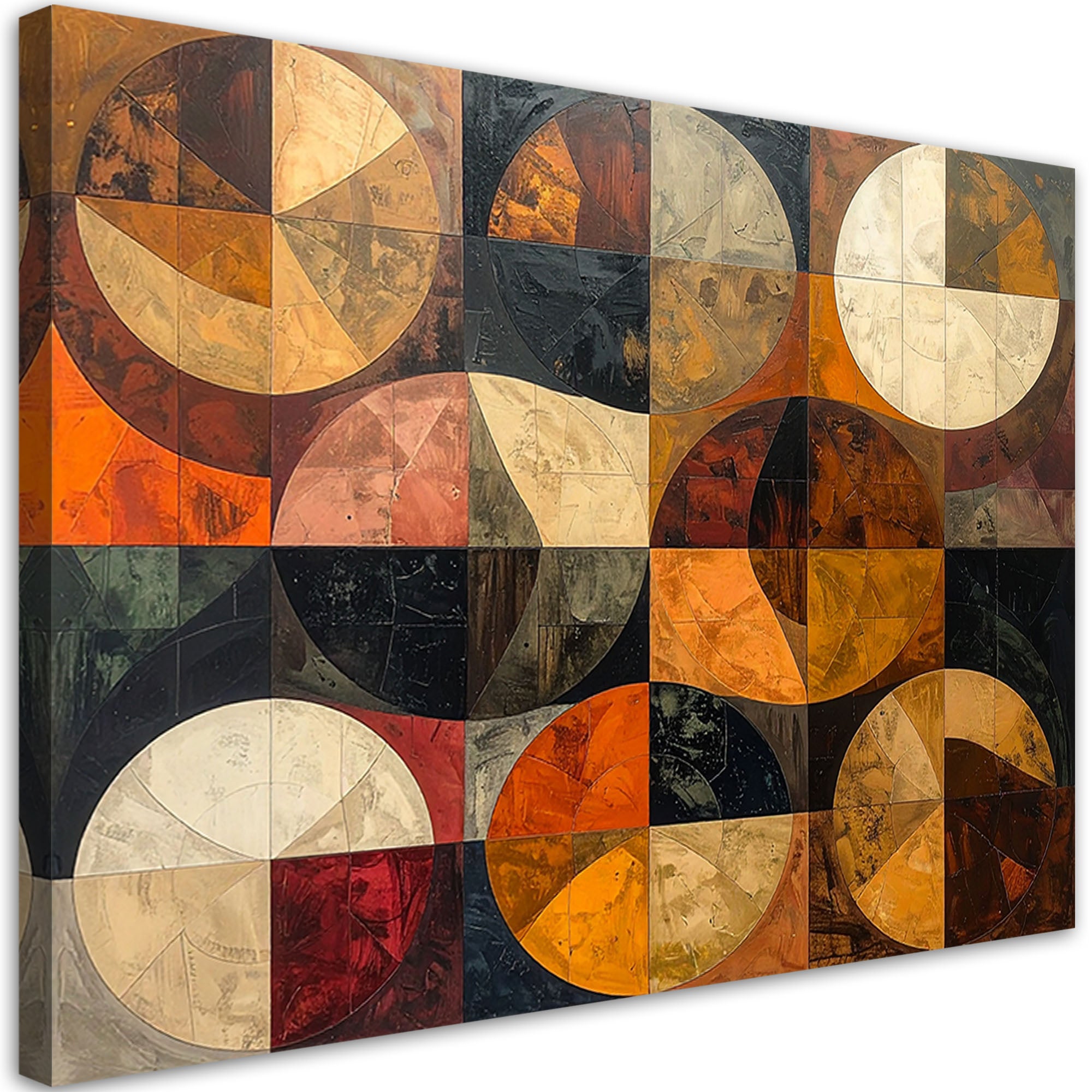 Obraz do salonu sypialni biura, Abstrakcyjne Geometryczne Koła w Odcieniach Ziemi 90x60