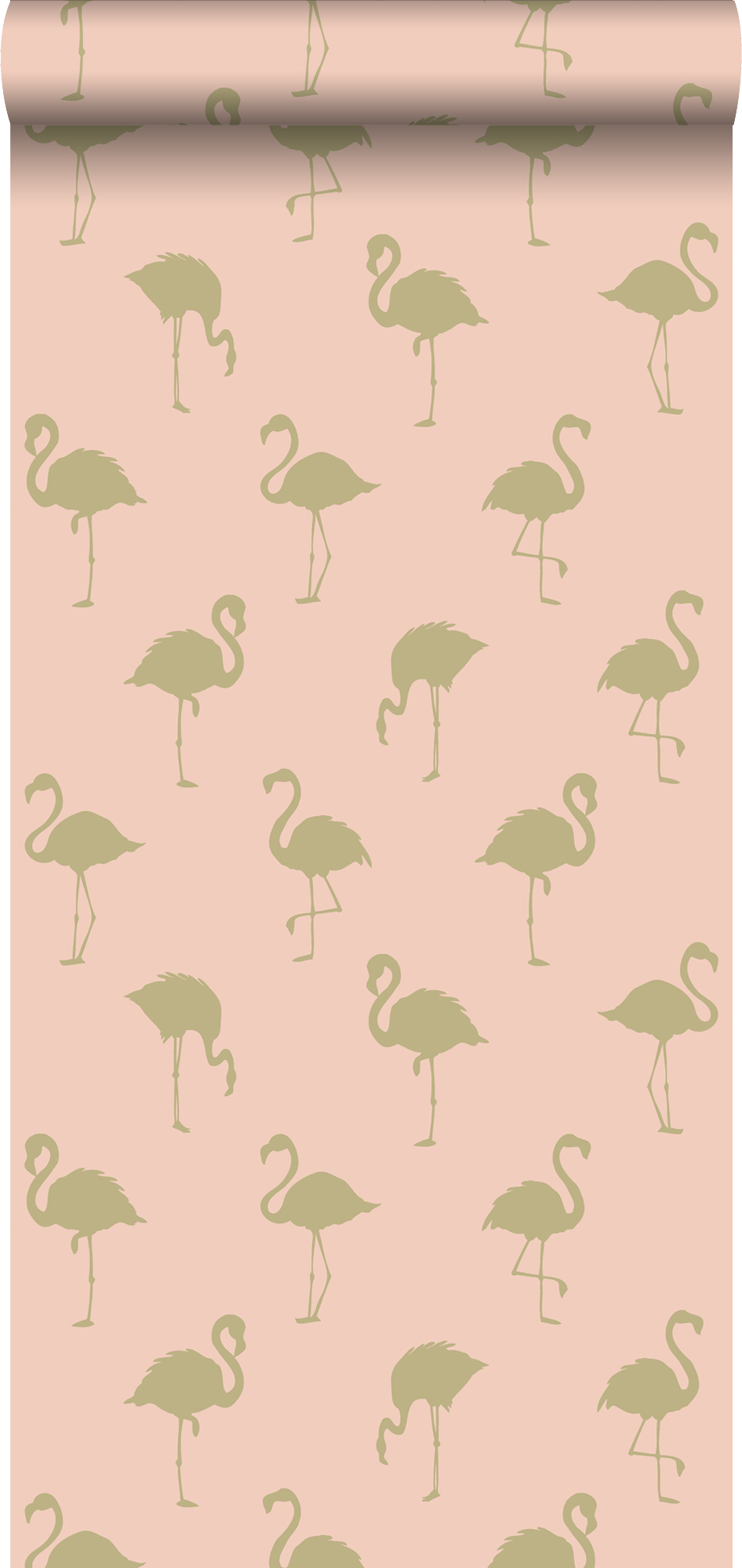 Papel pintado flamencos oro y rosa melocotón - 53 cm x 10.05 m - estahome