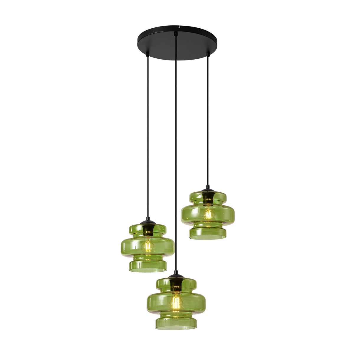 Qazqa retro lampa wisząca z kloszem (3 punkty) - Denise - zielony, okrągły, max. 15w, e27, z 3 punktami świetlnymi, 50cm