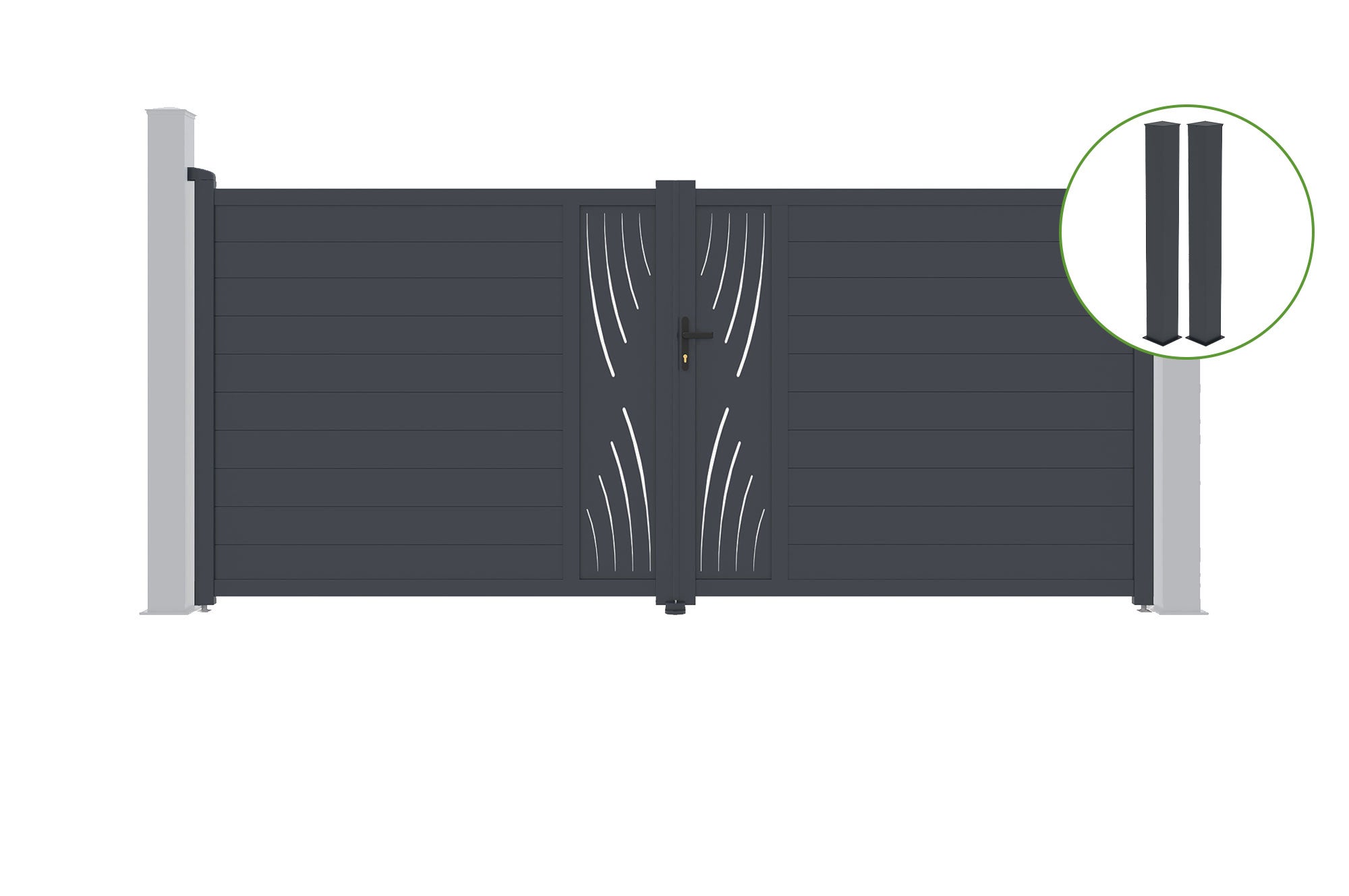 Brama skrzydłowa 4m VELETA wys. 180cm aluminium szare + 2 słupki 20x20cm wys. 19