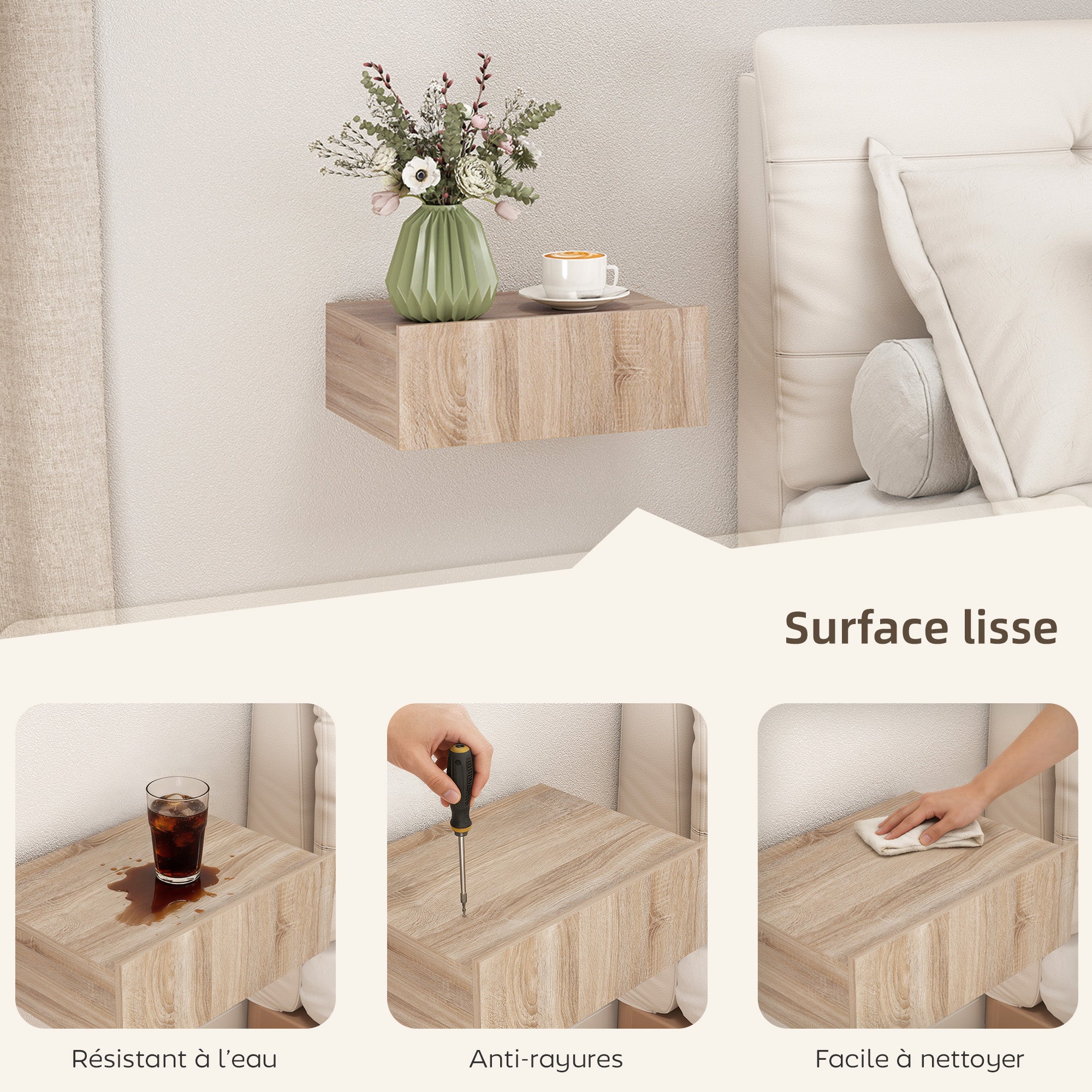 Table de chevet murale panneau de particules HOMCOM - 6