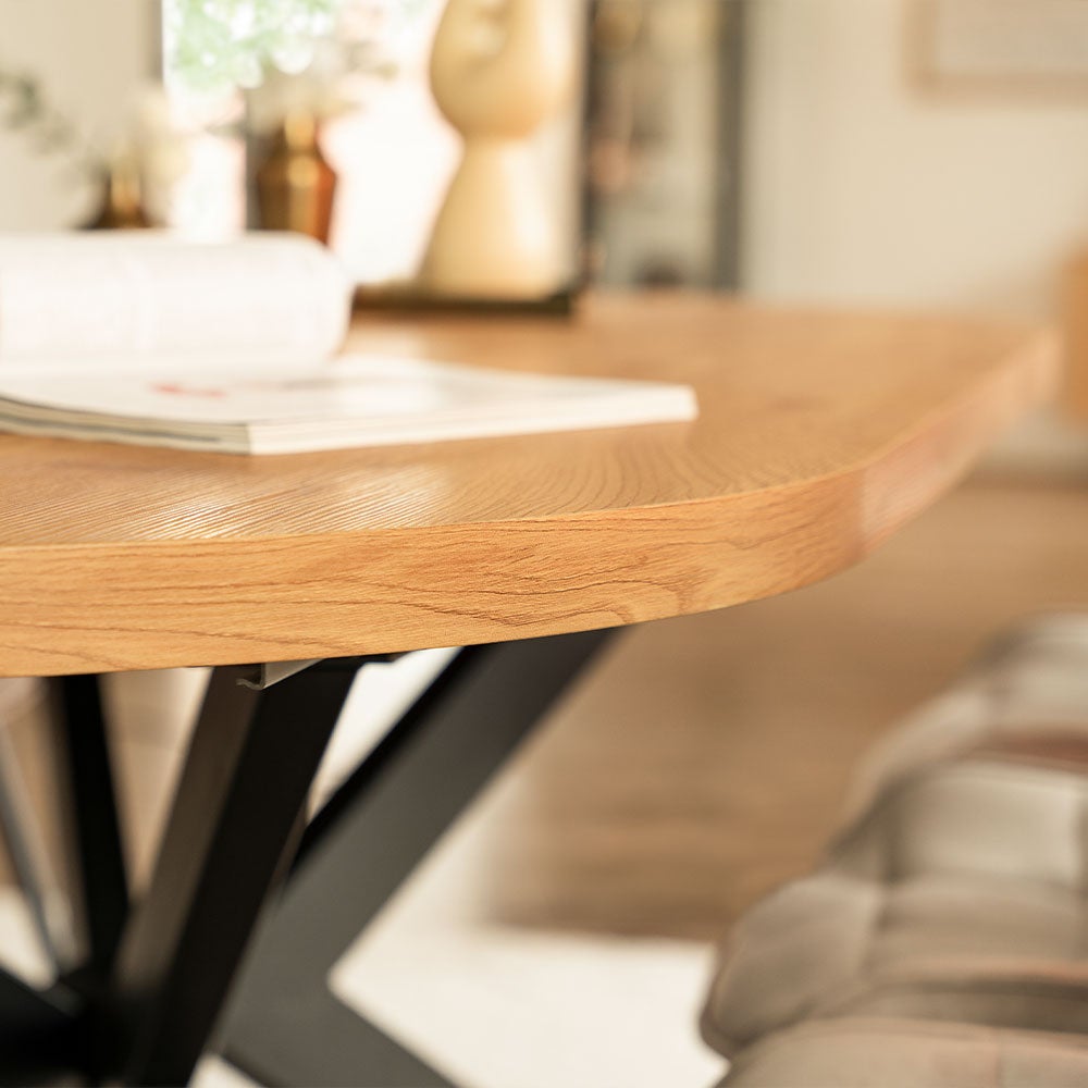 Home Deluxe – Ensemble de salle à manger AVENTURA avec 6 chaises IKALO marron clair – Couleur : chêne clair, dimensions : 120–160x76x12 cm, pied en - 3