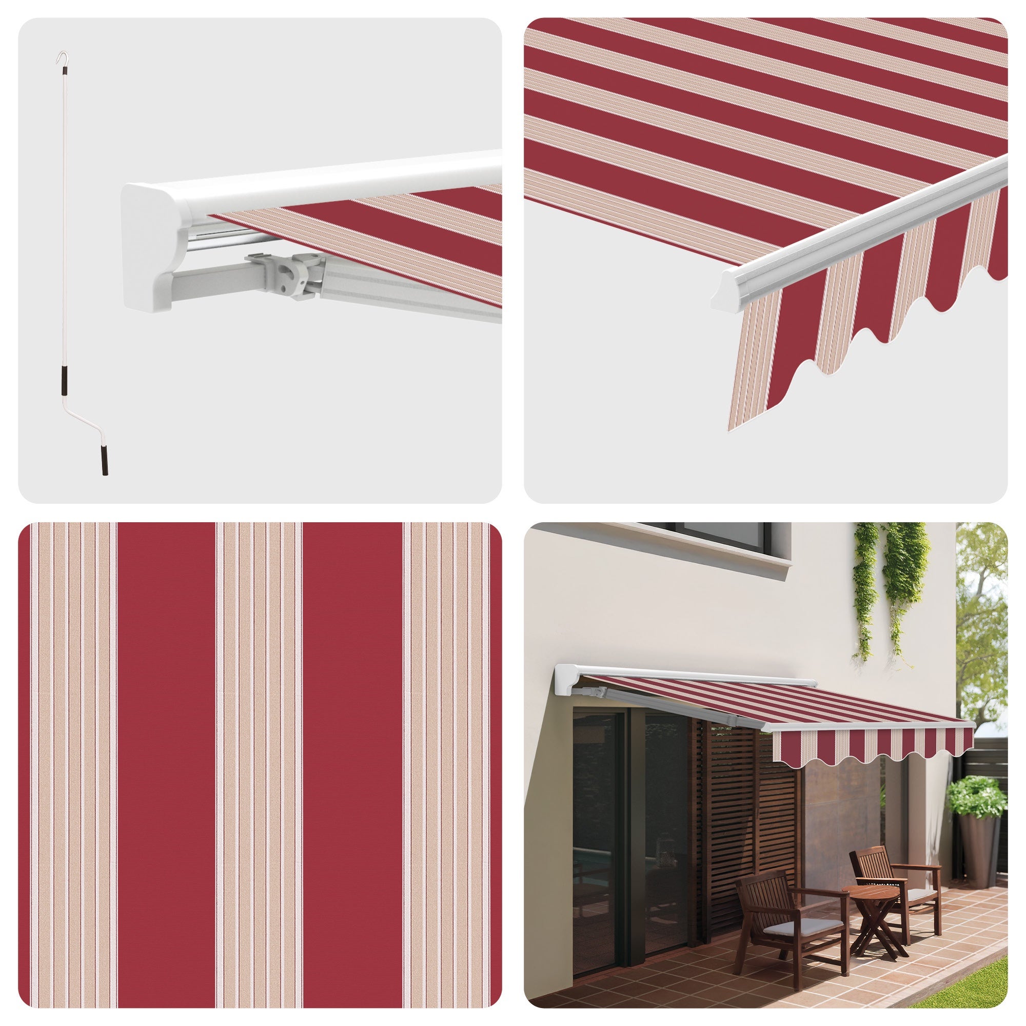 Toldo Exterior Retrátil 4x2,5m Listras Granate Poliéster – Estrutura Semicofre de Alumínio – Lona Proteção Solar - 2