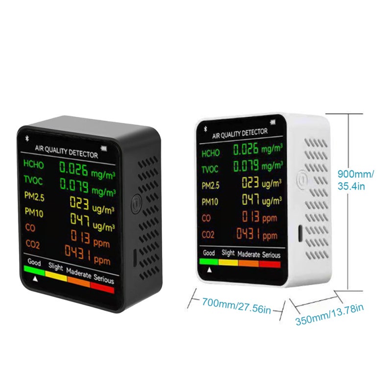 Monitor de calidad del aire multifuncional 6 en 1, detecta PM2.5, PM10, HCHO, TVOC, CO, CO2, pantalla LCD grande, portátil para hogar, oficina, hotel - 4