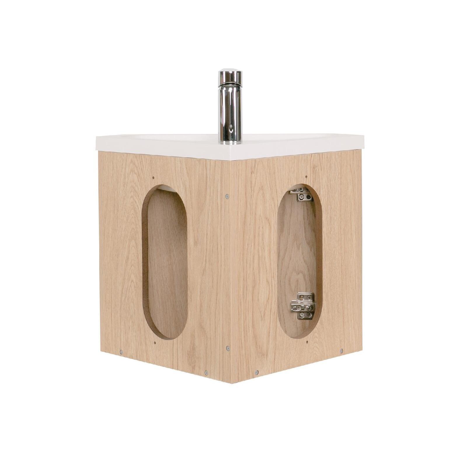 Ensemble meuble lave-mains d'angle décor chêne KODA + armoire miroir - 7