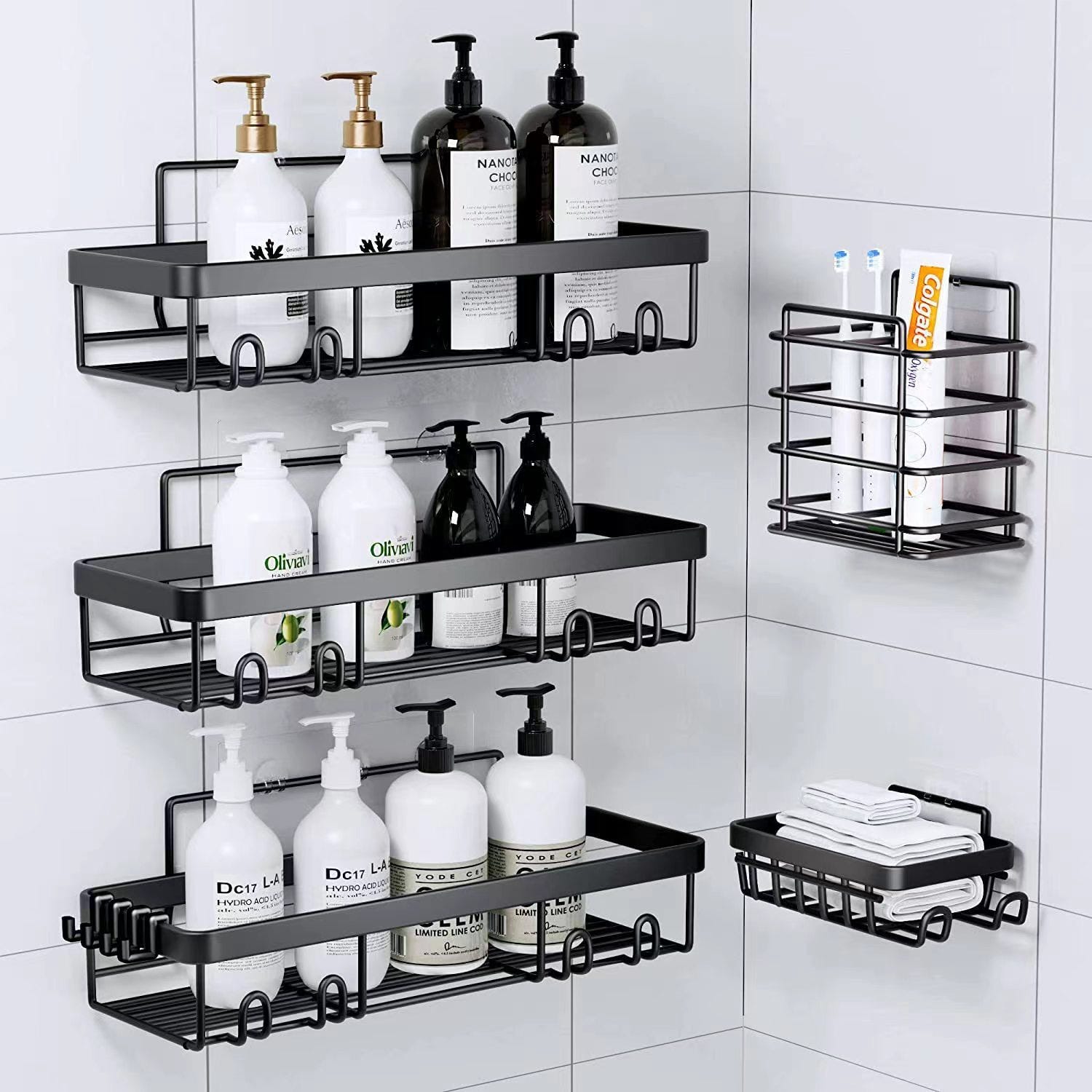 Yazoni Lot de 2 Paniers de Douche D'angle, Sans Perçage, Étagère d Yazoni Lot de 2 Paniers de Douche D'angle, Sans Perçage, Étagère d