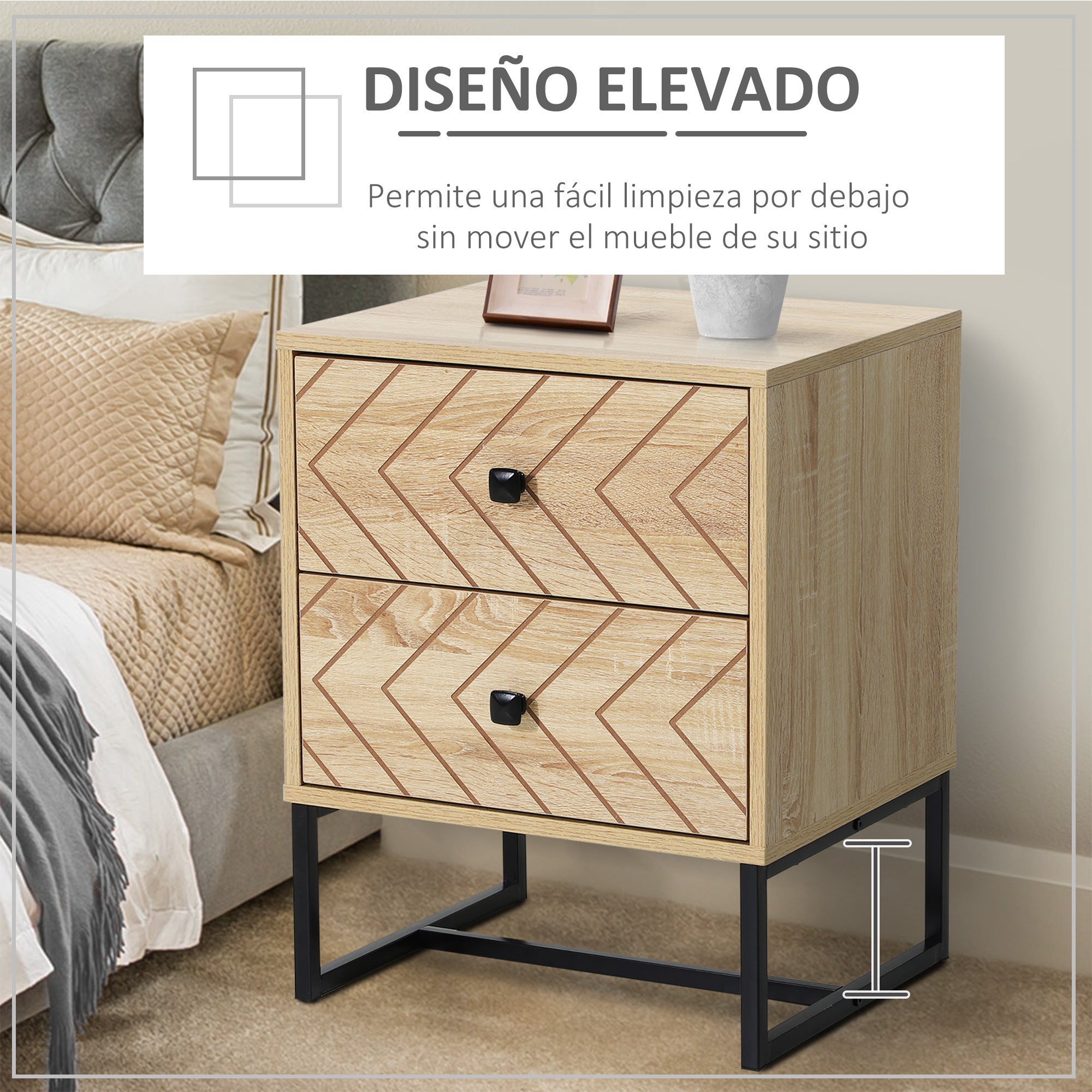 Mesita de noche Homcom madera natural 48x39,5x60 cm - 4