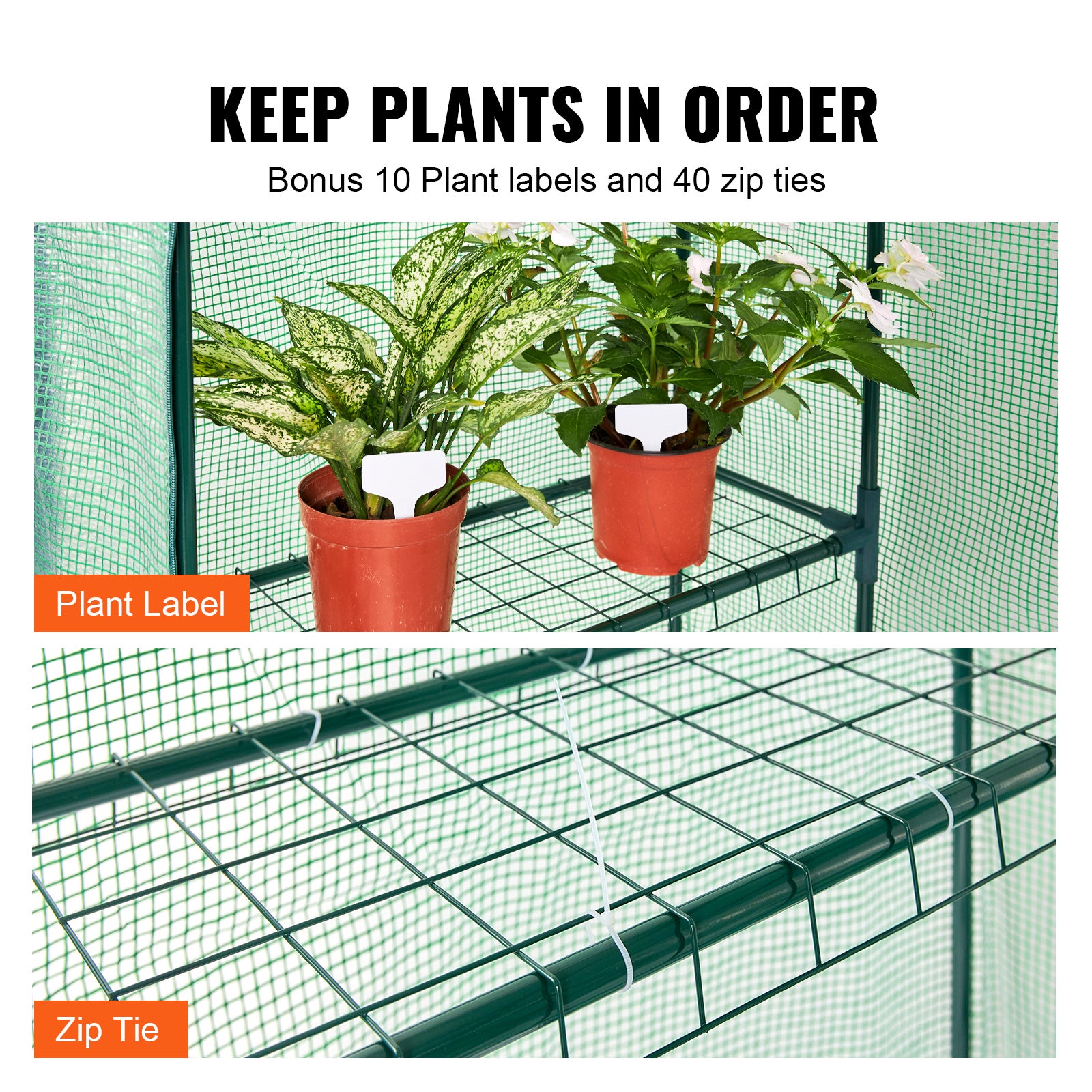 Serre de Jardin VEVOR 141x74,5x205 cm Tente Abri de Plantes avec Étagères Bâche PE Haute Résistance avec Porte et Fenêtres et Cadre en Acier Montage - 6