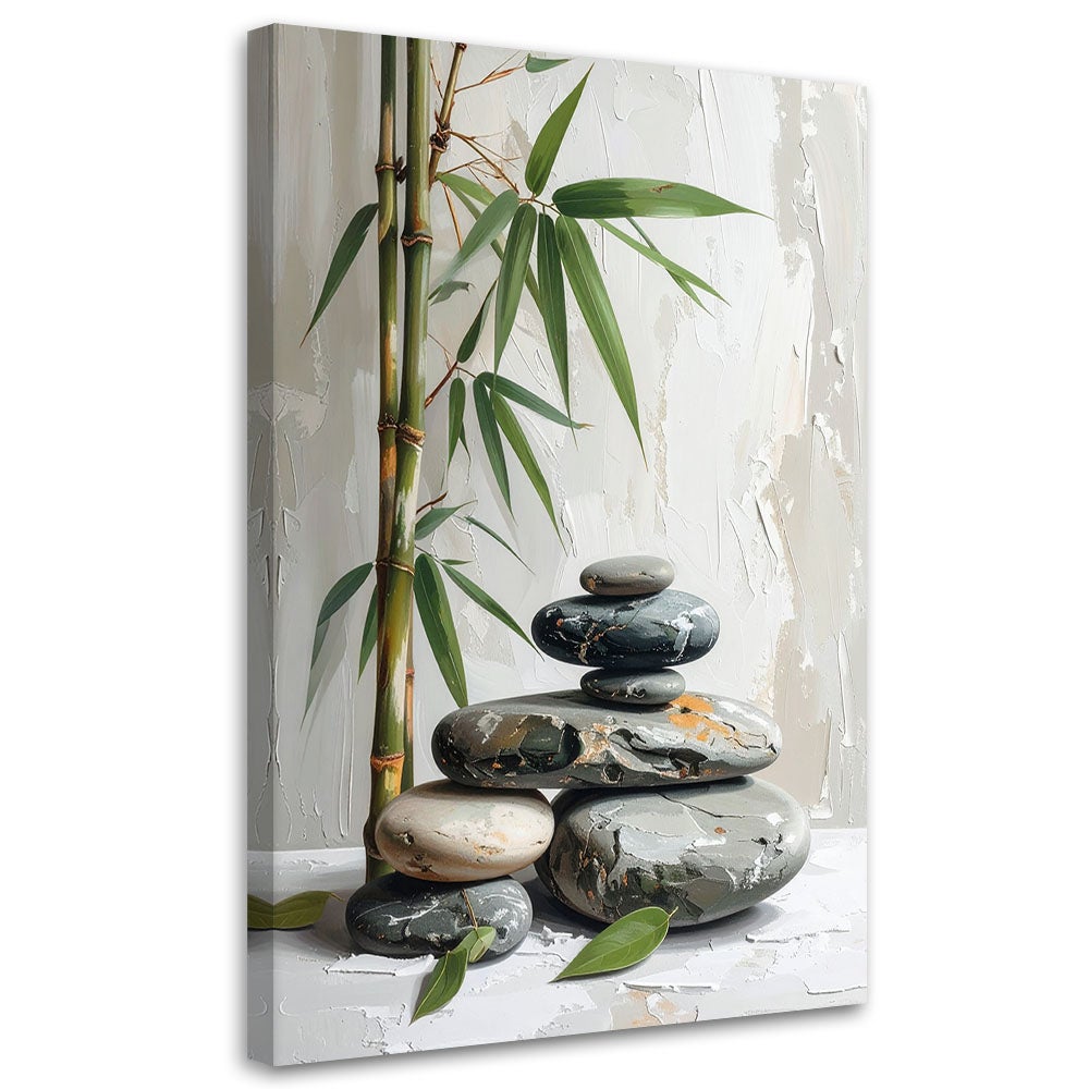 Obraz do salonu sypialni kuchni, Kamienie zen spa liście bambusa beżowy 20x30