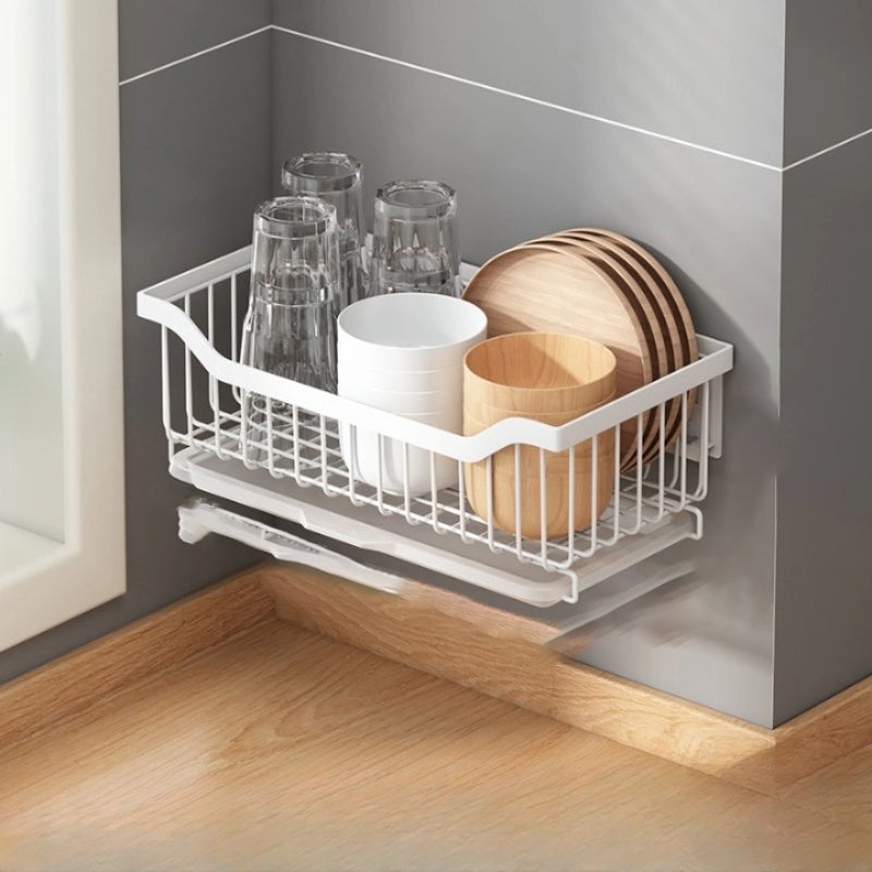 Kosz na owoce, kosz do przechowywania, kuchenny kosz do odsączania warzyw, wyjmowany, montowany na ścianie, stal nierdzewna, 34×17,5×11 cm - biały