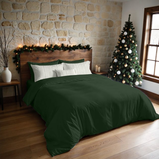 Housse de couette avec boutons-pression 100 % coton Vert Uni - 260x240 cm