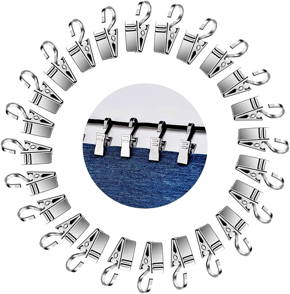 ALLisWE 100 Pièces Pinces à Rideaux En Métal Acier Inoxydable Argent - Clips Avec Crochets Et Anneaux à Pince Pour Douche Et Fenêtre - Décoration De La Maison