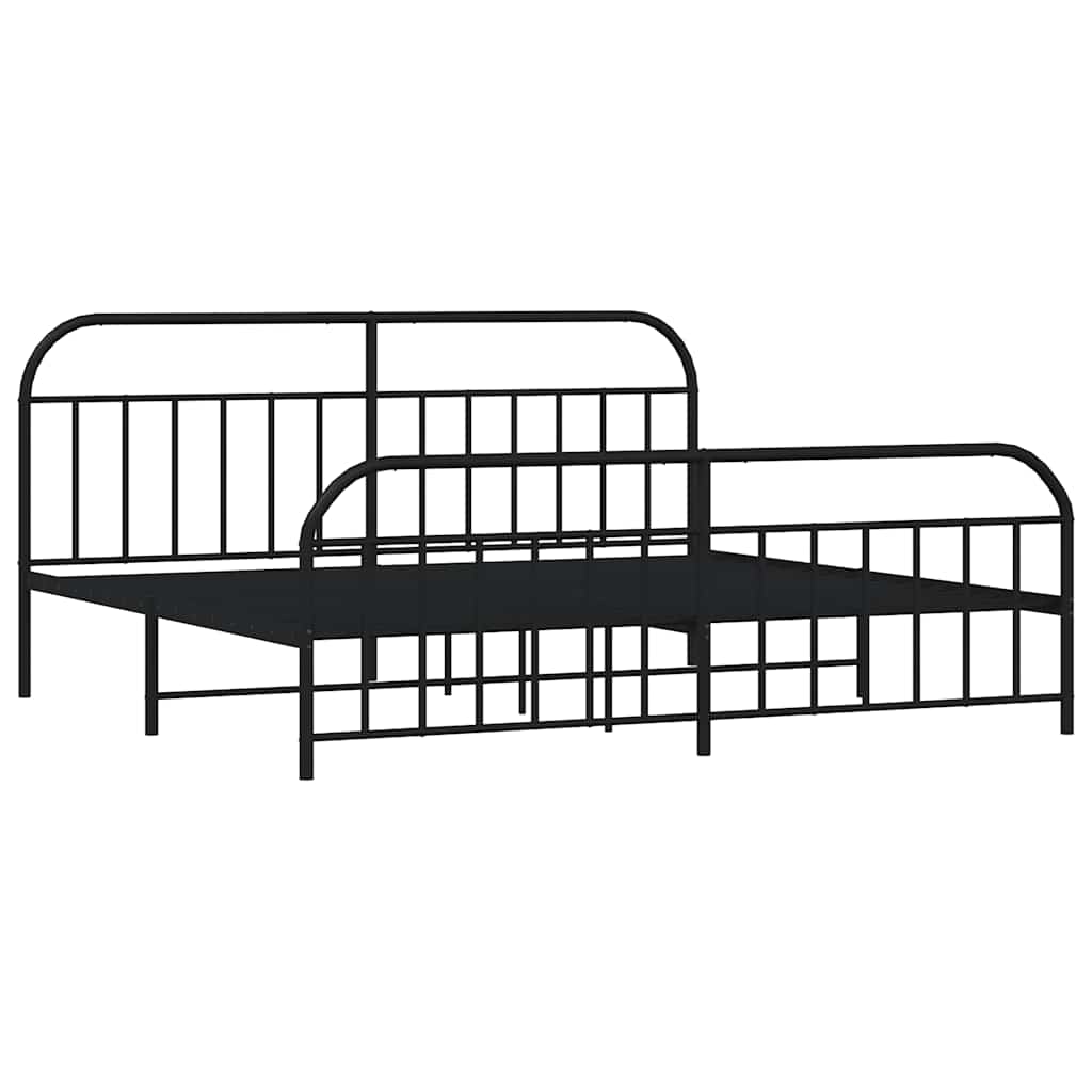 Estructura de cama sin colchón con estribo, de metal negro, para dormitorio, 193 × 203 cm - 3