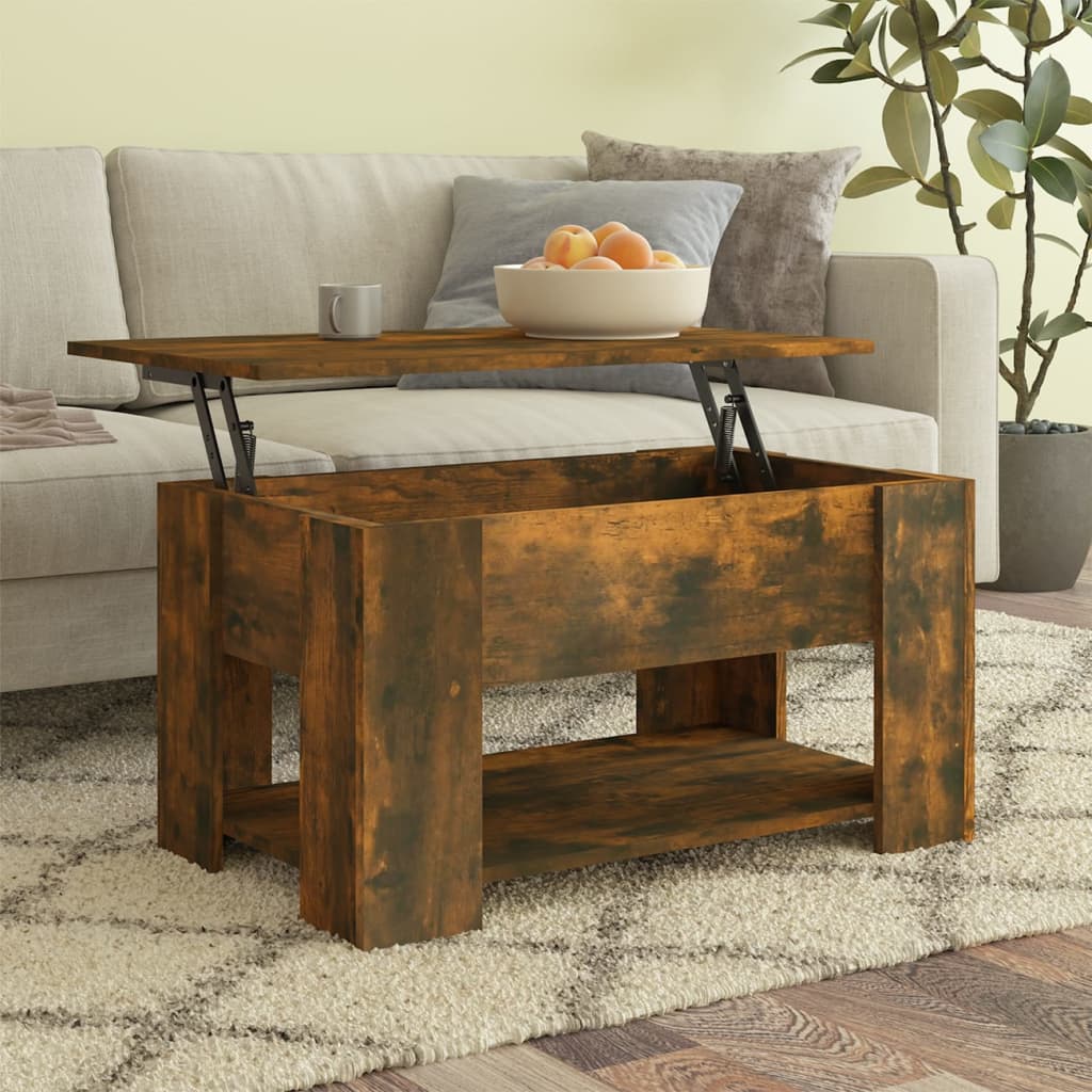 Tavolino Da Salotto VidaXL 80x50x42,5 Cm – Rovere Fumé – Legno Multistrato, Alzabile Con Vano Nascosto