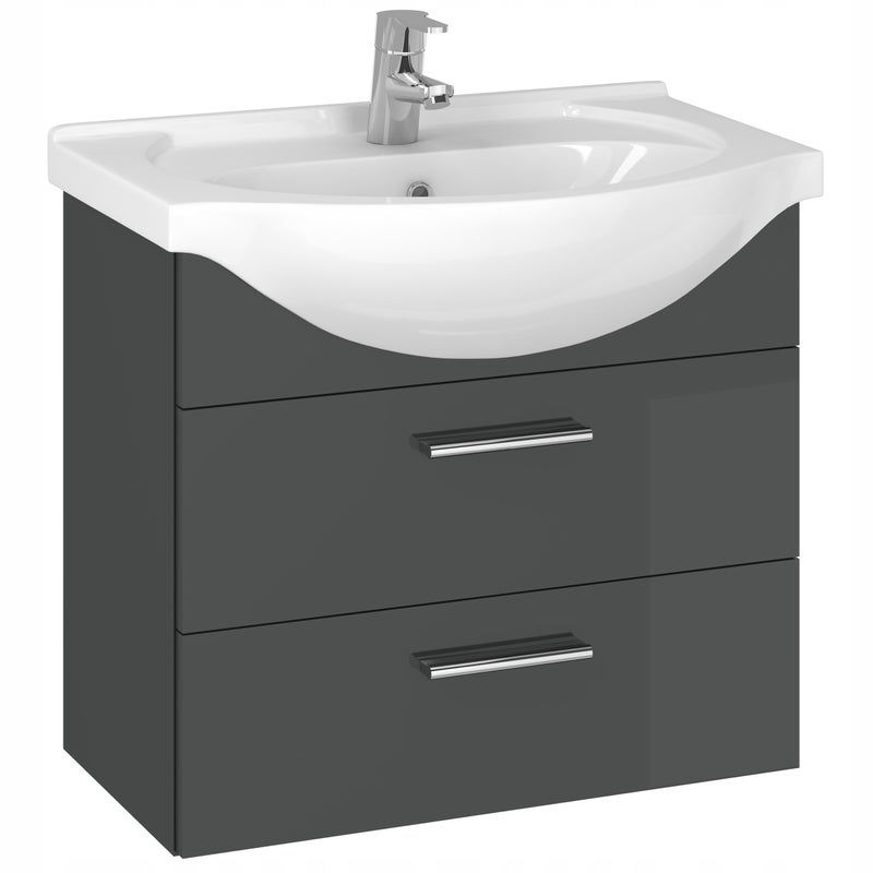 Szafka łazienkowa pod umywalkę z umywalką wisząca antracyt połysk 60 cm