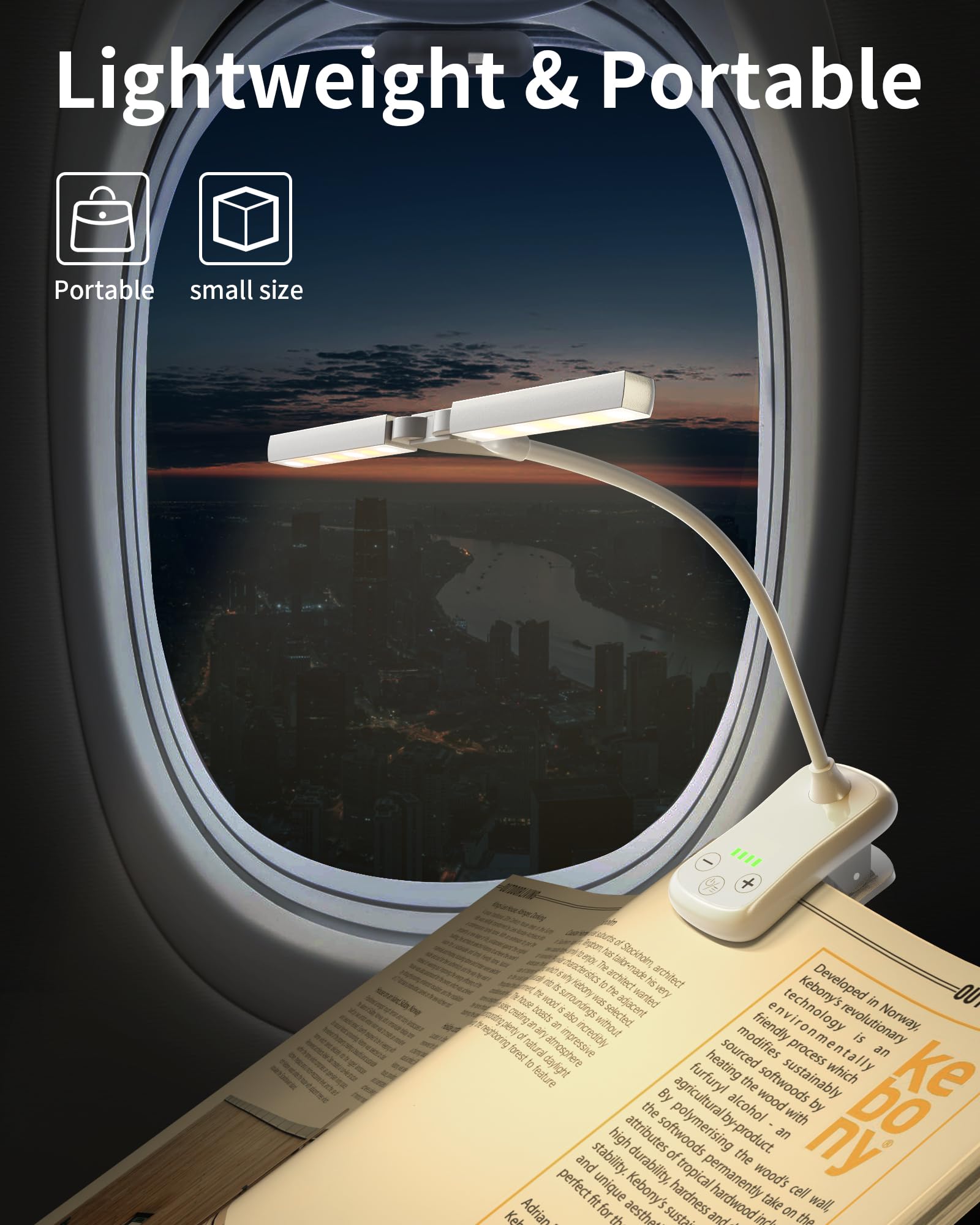 Lampe de lecture 14 LED, lampe à pince rechargeable, protection des yeux, 3 couleurs et 8 luminosité, tête réglable à 180°, portable pour lire au lit - 5