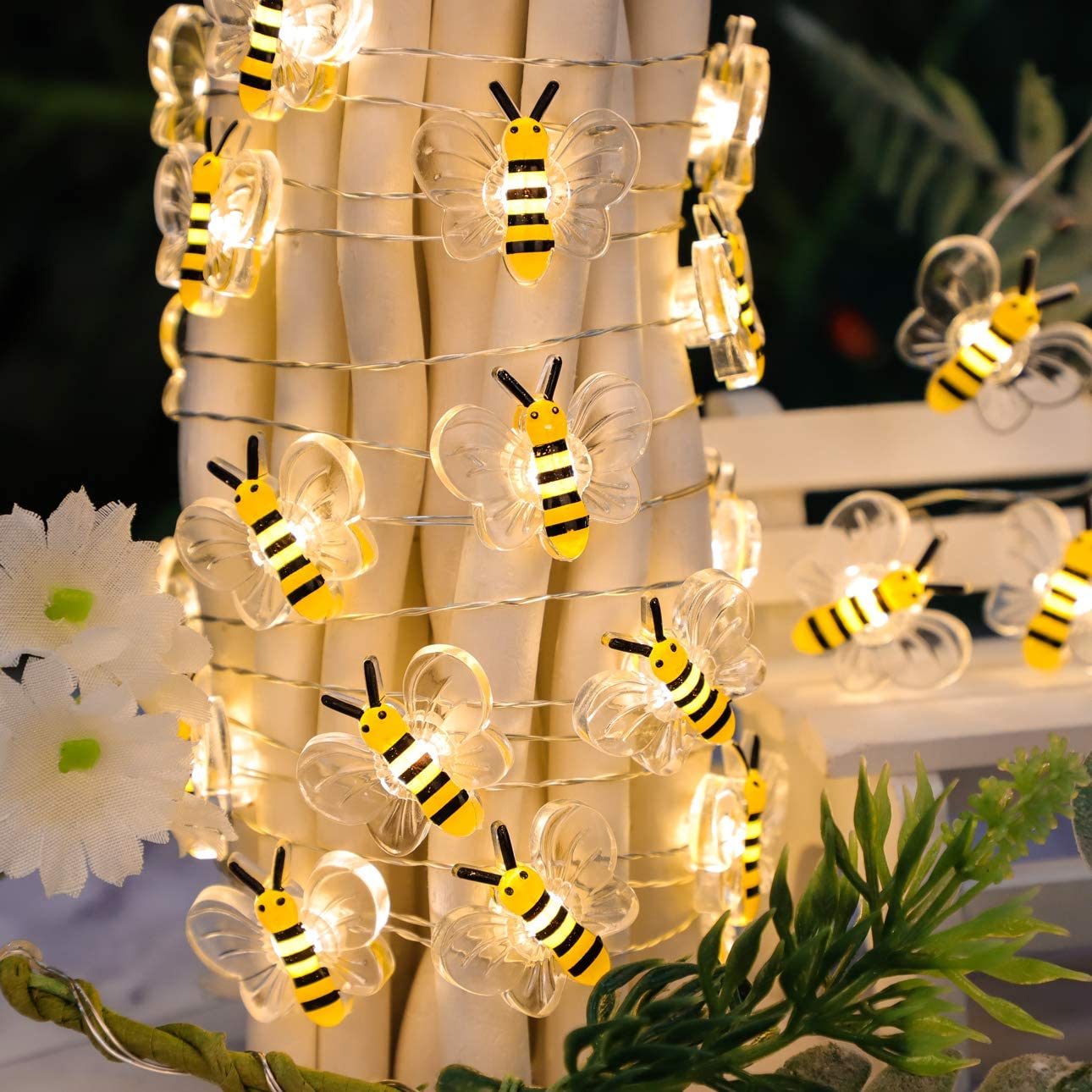 4 lampki sznurkowe w kształcie pszczół, 3 m, 30 LED, dekoracje ula do domu, na imprezę, kemping, do ogrodu, na wesele