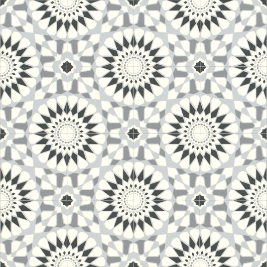 Pavimento estilo vinilo - baldosas de cemento con dibujo de mosaico negro - rollo 2m x 16m